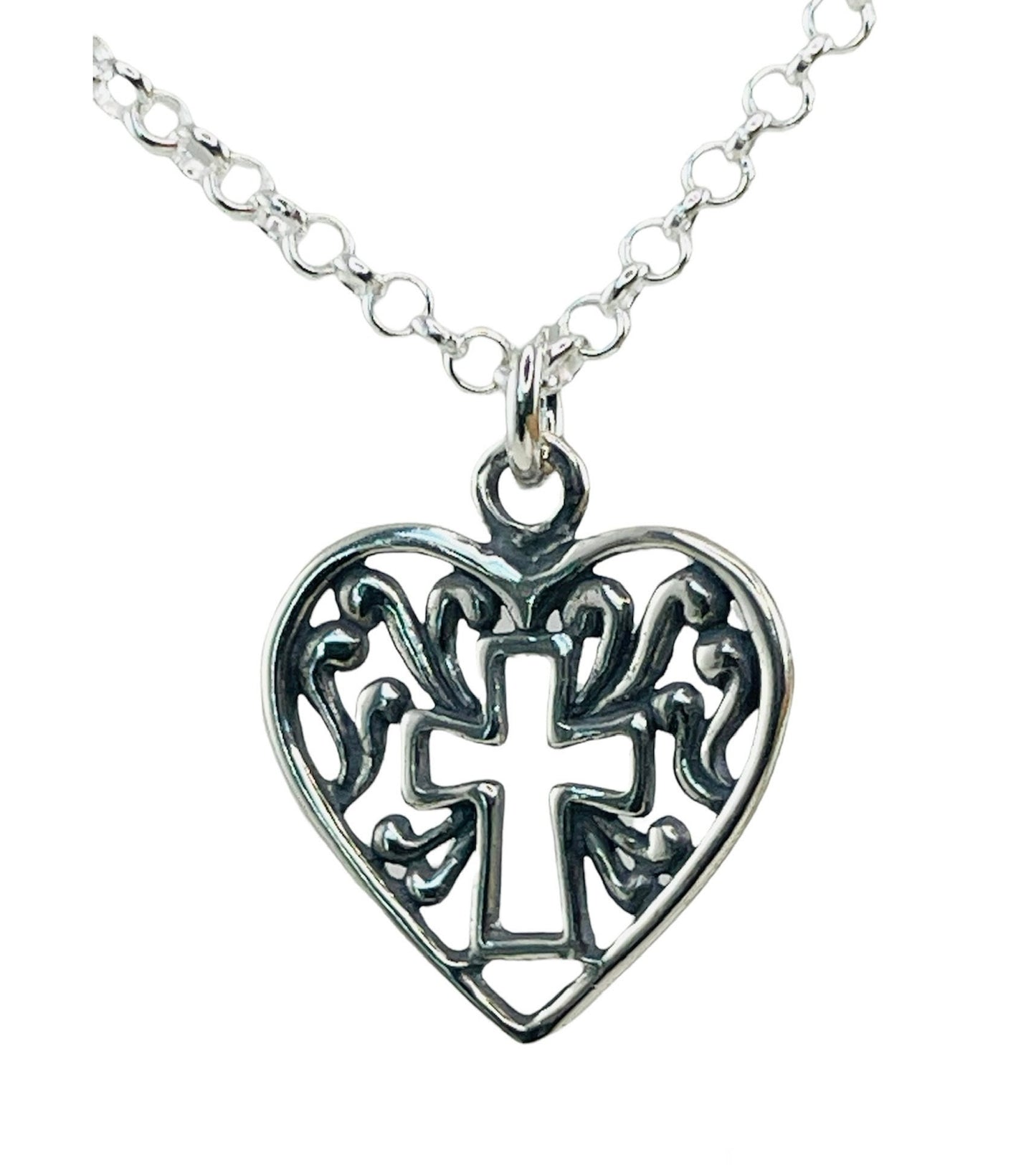 Silver Heart Cross Necklace,First Holy Communion Necklace,Confirmation Necklace,Baby Baptism Necklace,Faith Necklace,Cross  Mom Necklace