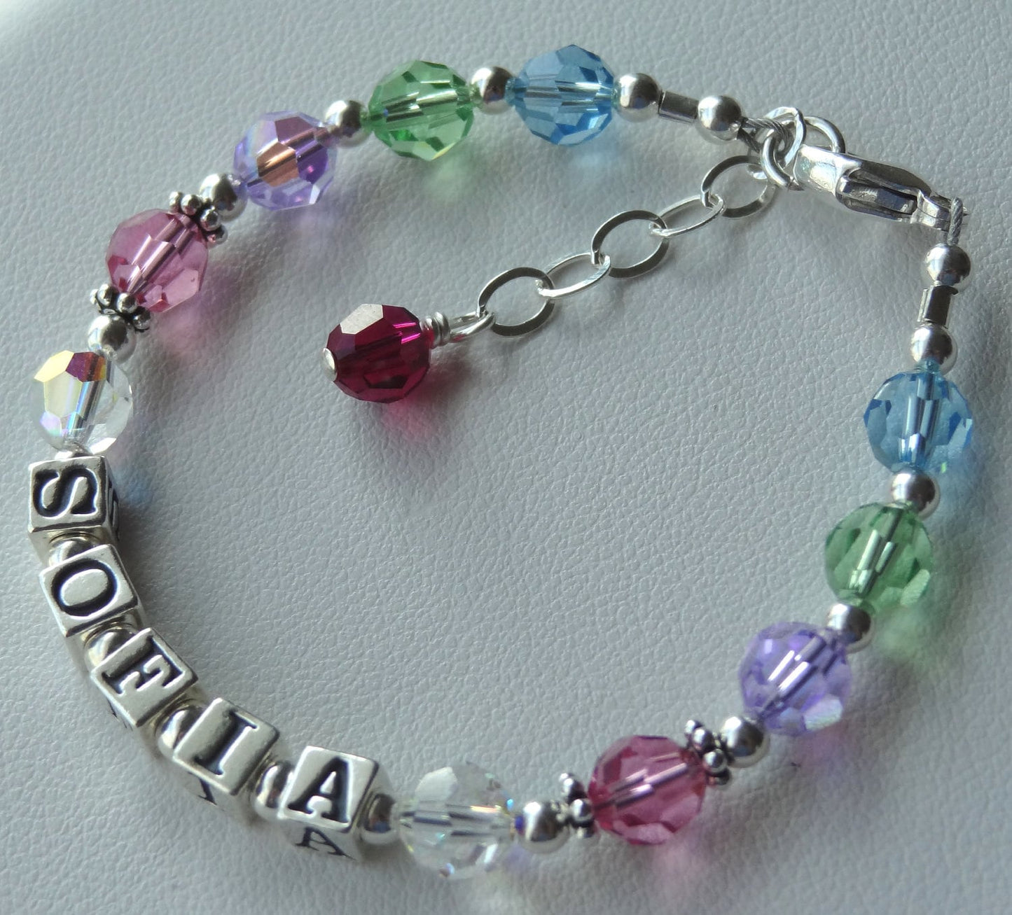 Personalized Sterling Silver and Crystal Children Bracelet,Name Bracelet,Birthstone Bracelet,Baptism First Communion Bracelet,Baby Boys Boy