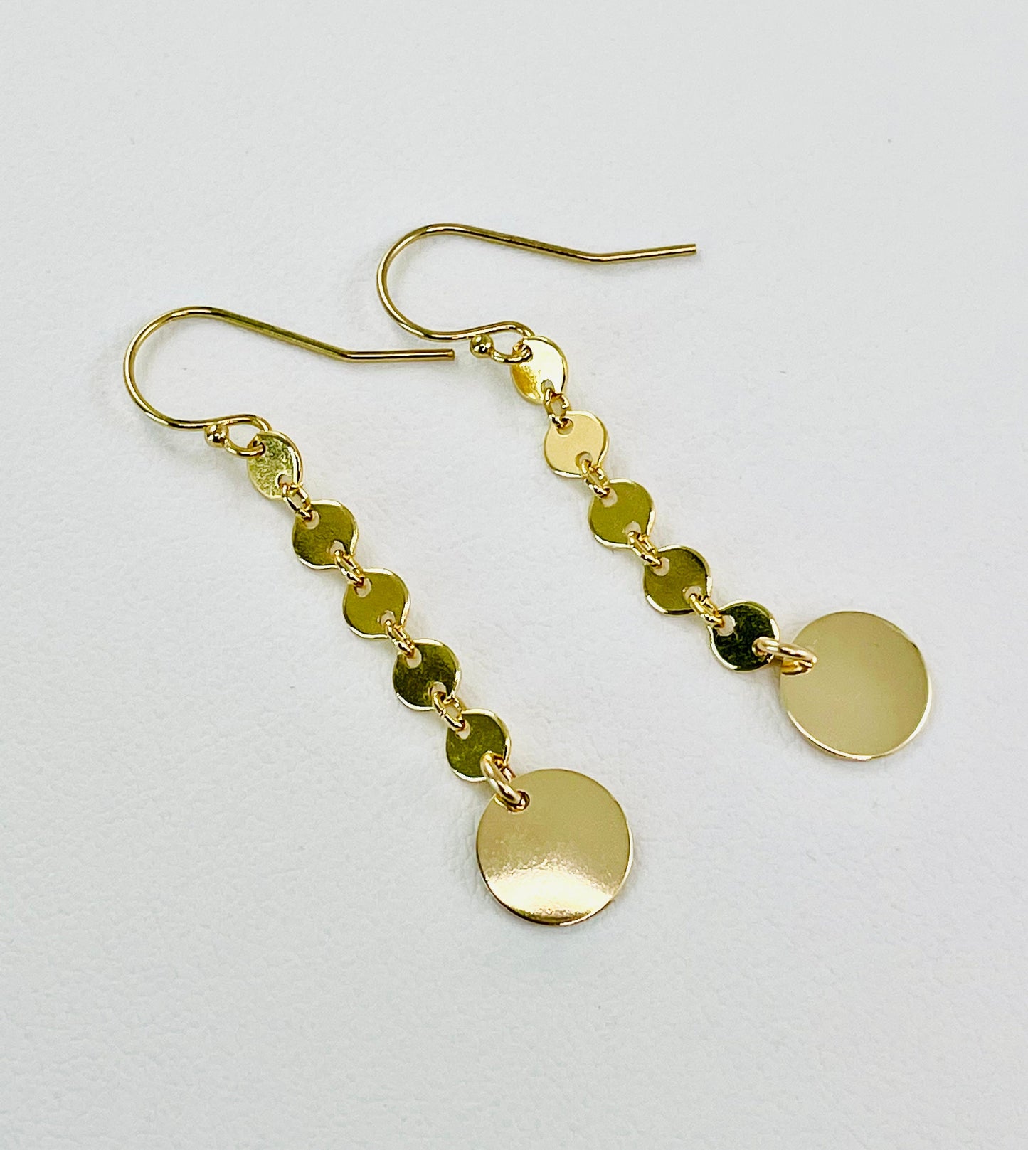 Gold Sequin Chain Earrings,Gold Chain Earrings,Golden Chain Disc Earrings,Small Gold Circle Earrings,Connected circle earrings,Disk Dangle