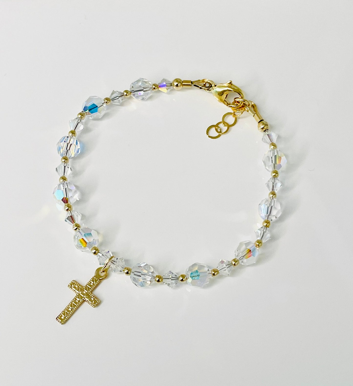 Baby Girl Gold Cross Crystal Bracelet,First Holy Communion Confirmation Crystal Bracelet,Baby Baptism Bracelet Crystal