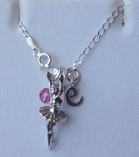 Sterling Silver Personalized Ballerina Necklace,Ballet Necklace,Recital Gifts Necklace,Dance Jewelry,Initial Birthstone Necklace,Dancer Gift