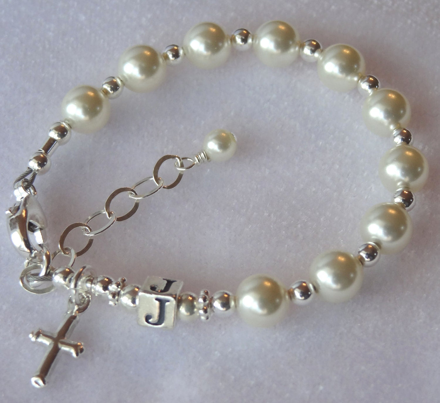 Baby Girl Personalized Initial Pink Baptism Rosary Bracelet