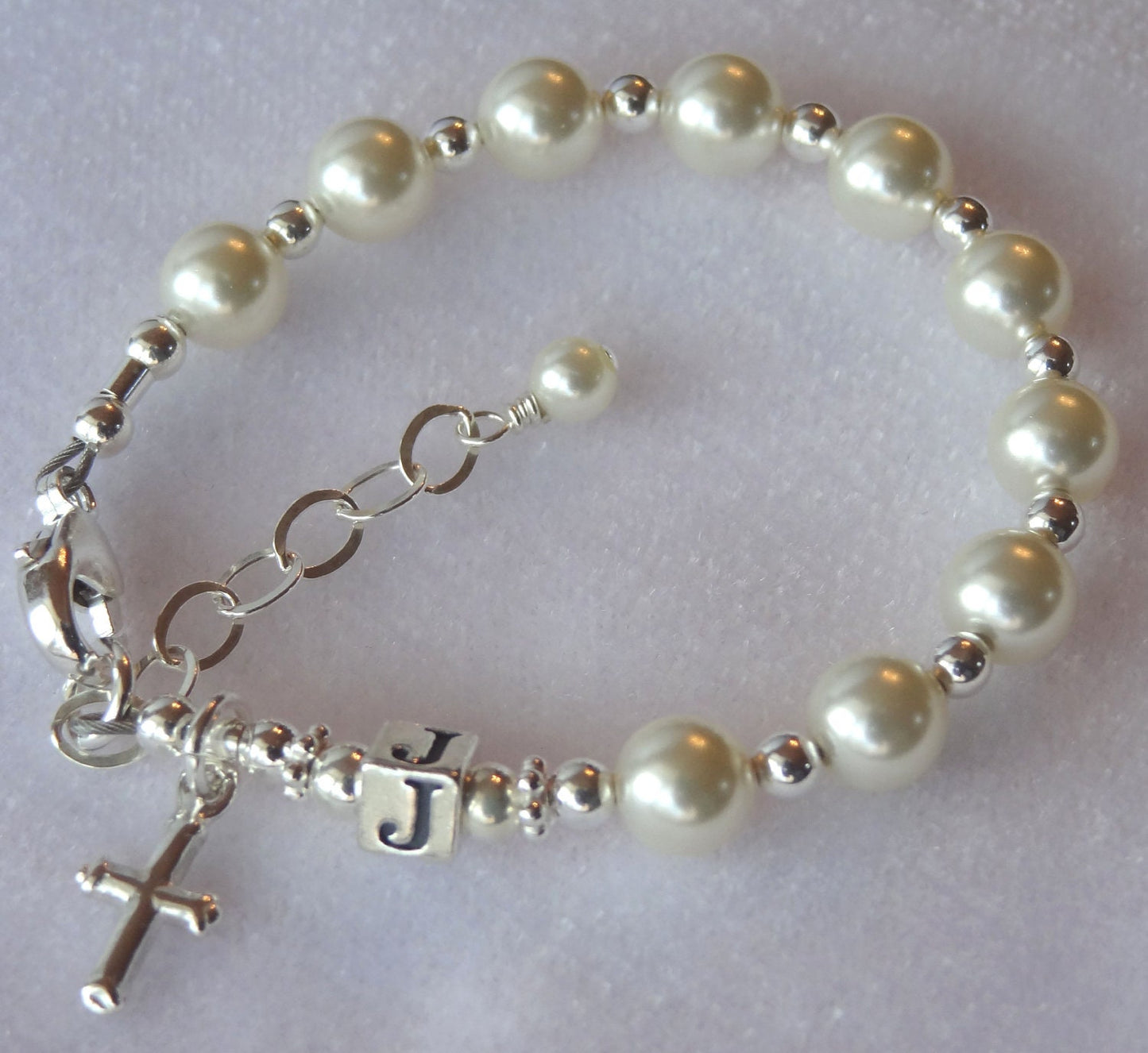 Sterling Silver Baby Boy Initial Baptism Rosary Bracelet,Boys Beaded Bracelet,Christening Boy Bracelet,Baby Boy Bracelet,Boy Rosary Bracelet