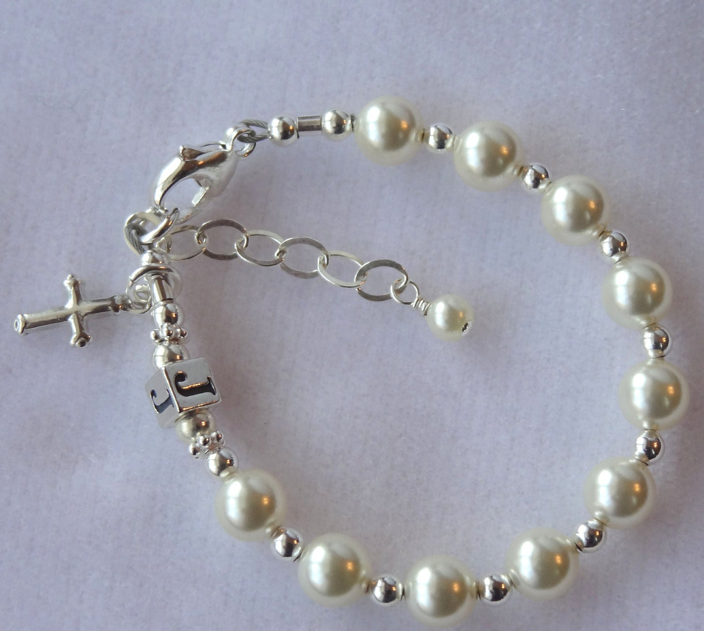 Real Pearl Baptism Initial Rosary Bracelet, First Communion Bracelet,Confirmation Bracelet,Real Pearl Baptism Bracelet,Baby Baptism Bracelet