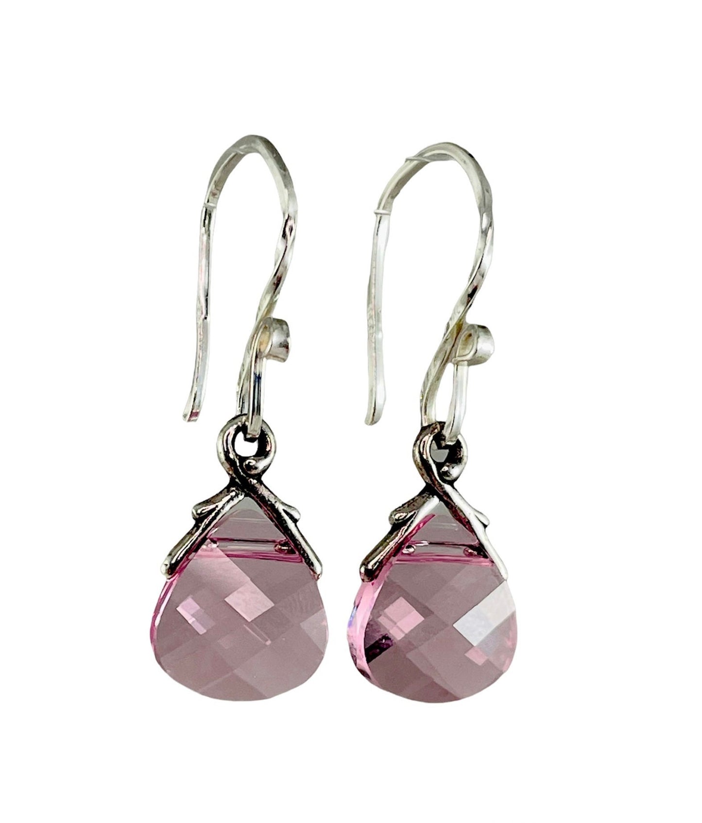 Light Pink Earrings-Light Pink Rose Crystal Briolette Earrings,Pink Crystal Earrings,Light Rose Teardrop Dangle,Bridesmaid Pink Earrings