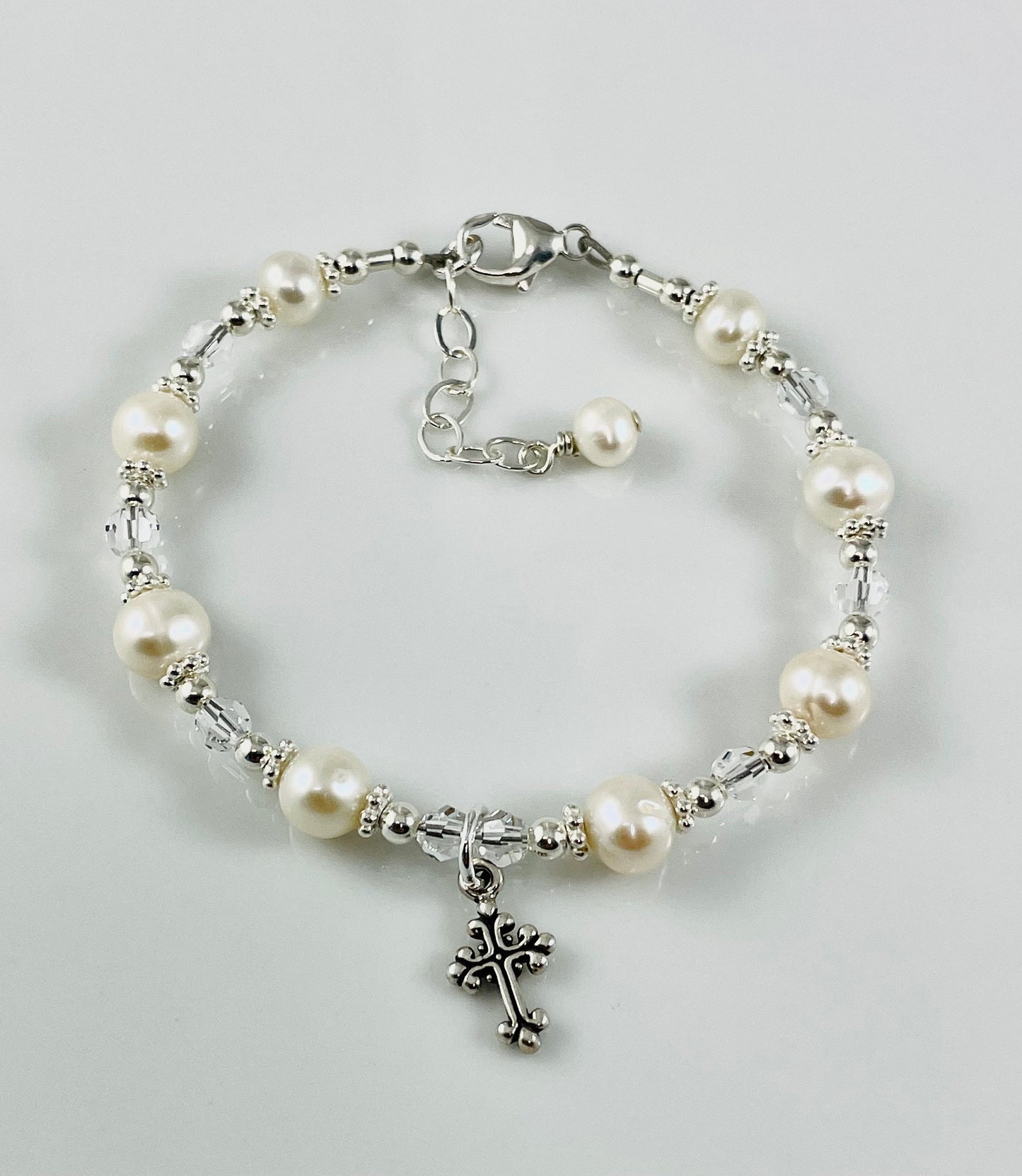 Real Freshwater Pearl Baptism Cross Children Bracelet, Christening Bracelet, First Holy Communion Pearl Bracelet,Confirmation Pearl Bracelet