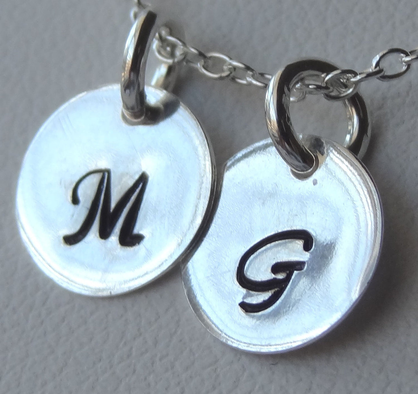 Hand Stamped Sterling Silver Disc Charm, Custom engraved Initial and Number charm, Monogrammed Initial Charm, Monogram Personalized Charm