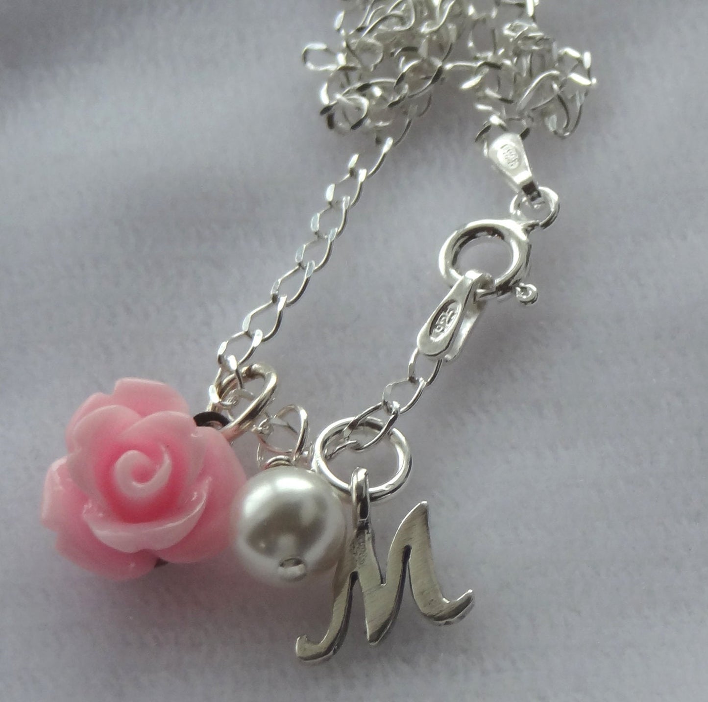 Shabby Chic Rose Necklace, Flower Initial Children Girl Necklaces