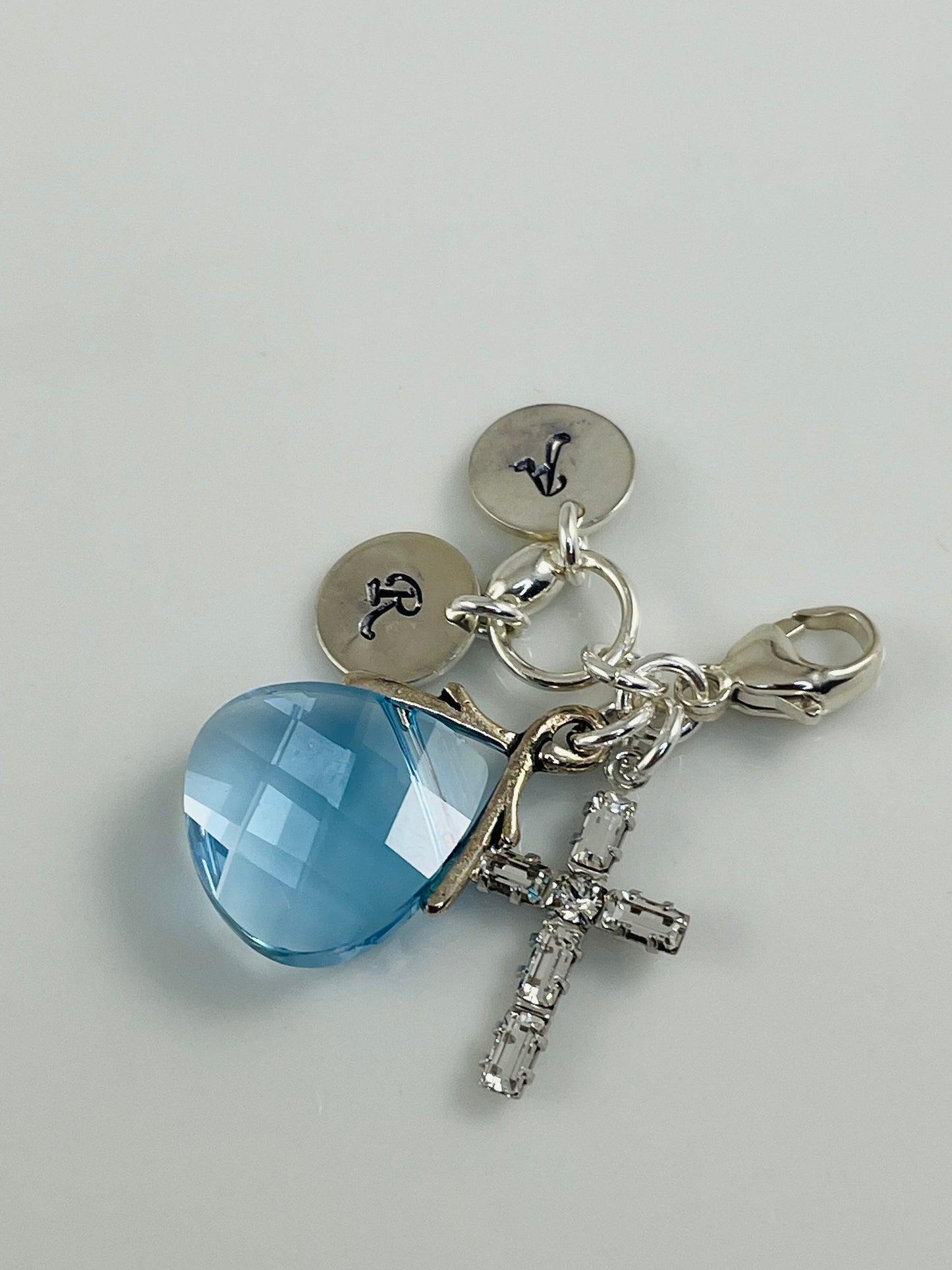 Personalized Something Blue Charm,Something Blue Catholic Bouquet Charm,Swarovski Crystal Blue Cross Charm, Blue Wedding Bouquet Charm