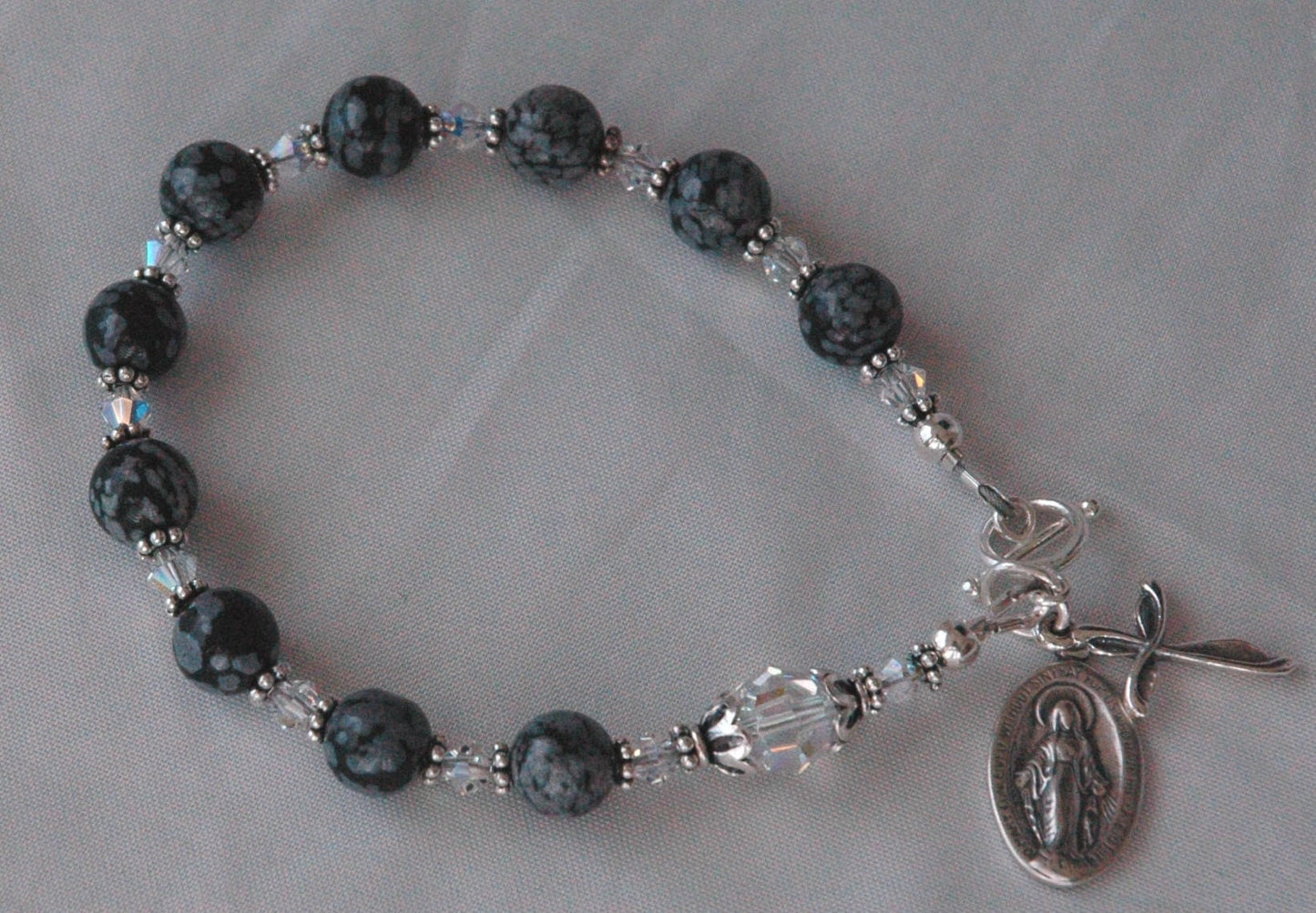 Black Grey Rosary Bracelet, Chaplet Rosary Bracelet