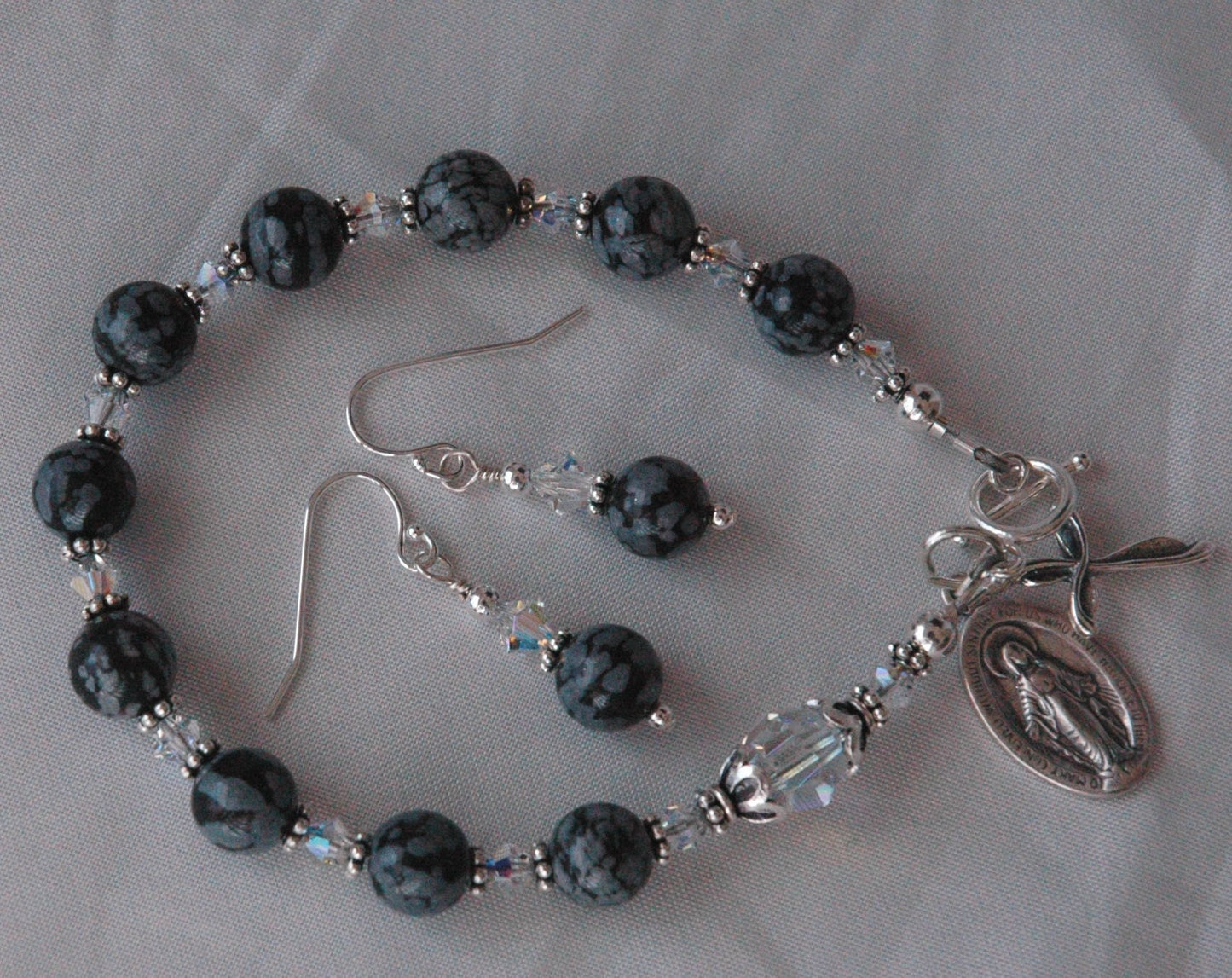 Black Grey Rosary Bracelet, Chaplet Rosary Bracelet