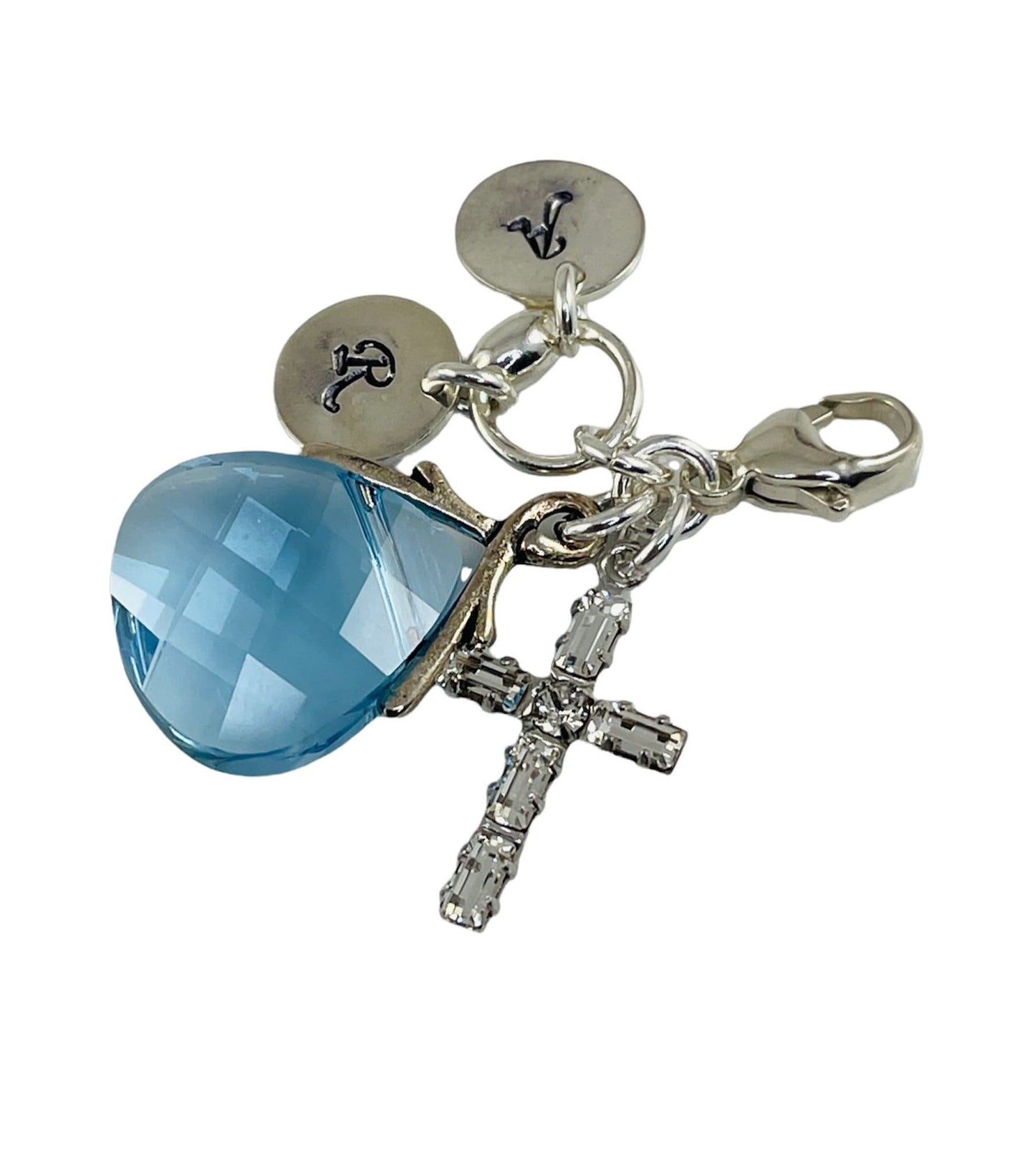 Personalized Something Blue Charm,Something Blue Catholic Bouquet Charm,Swarovski Crystal Blue Cross Charm, Blue Wedding Bouquet Charm