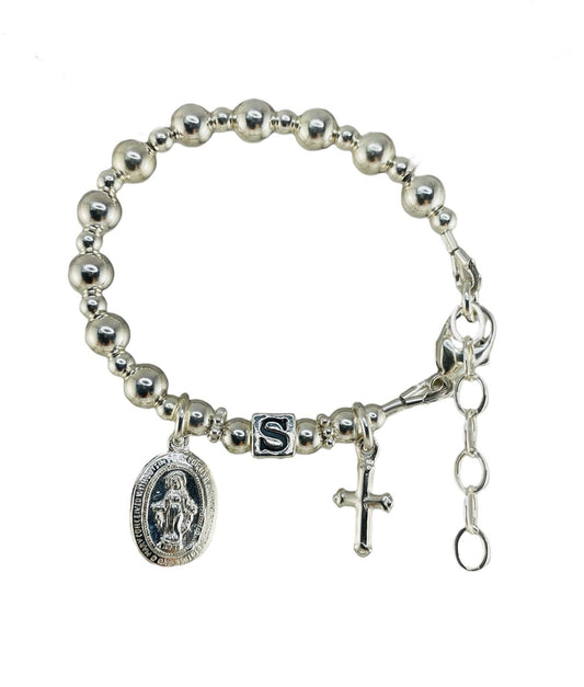 Baby Boy/Girl Baptism Personalized Rosary Bracelet, Baptism Christening First Holy Communion Bracelet, Sterling Silver Baby Girl Bracelet