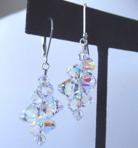 Bridal Wedding Crystal Rock Bicone Earrings,Bridesmaids Earrings,Bride Crystal Earrings,Bridal Crystal Dangle,Mother of Bride Groom Earrings