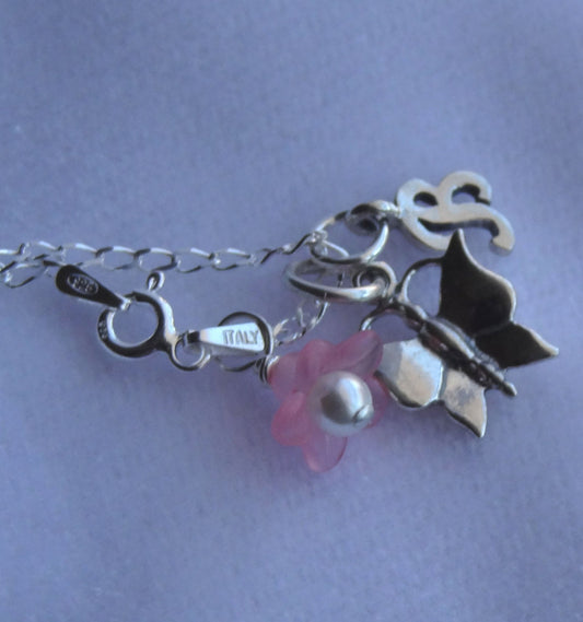 Butterfly Initial Girl Necklace,Personalized Baby Initial Necklace,Personalized Flower Girl Necklace,Birthday Present For Girls,Flower Charm