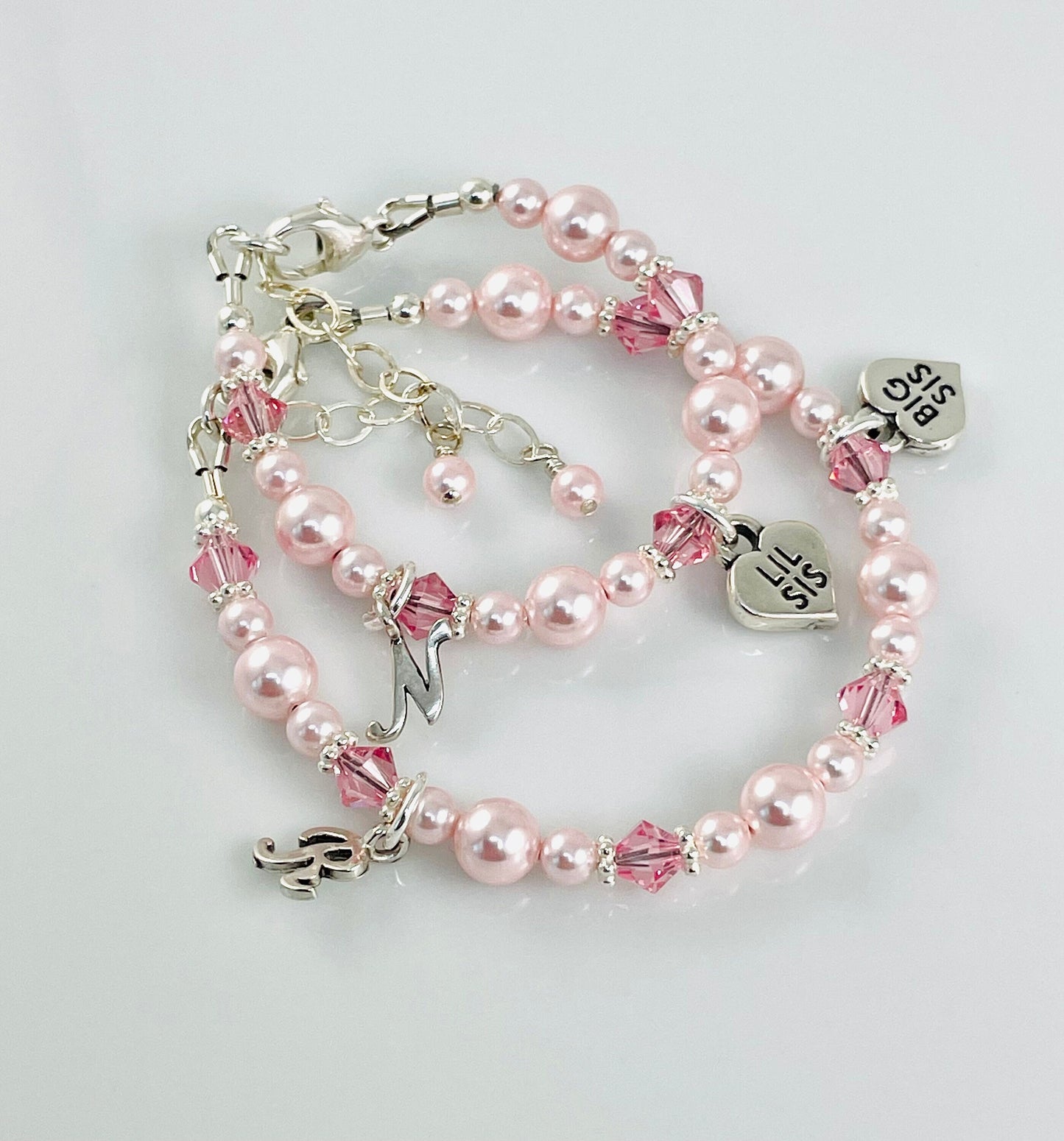 SET TWO  Big Sister/Little Sister Initial Children Bracelet,Big Sis Bracelet,Big Sister Bracelet, Lil Sis Bracelet, Little Sister Bracelet