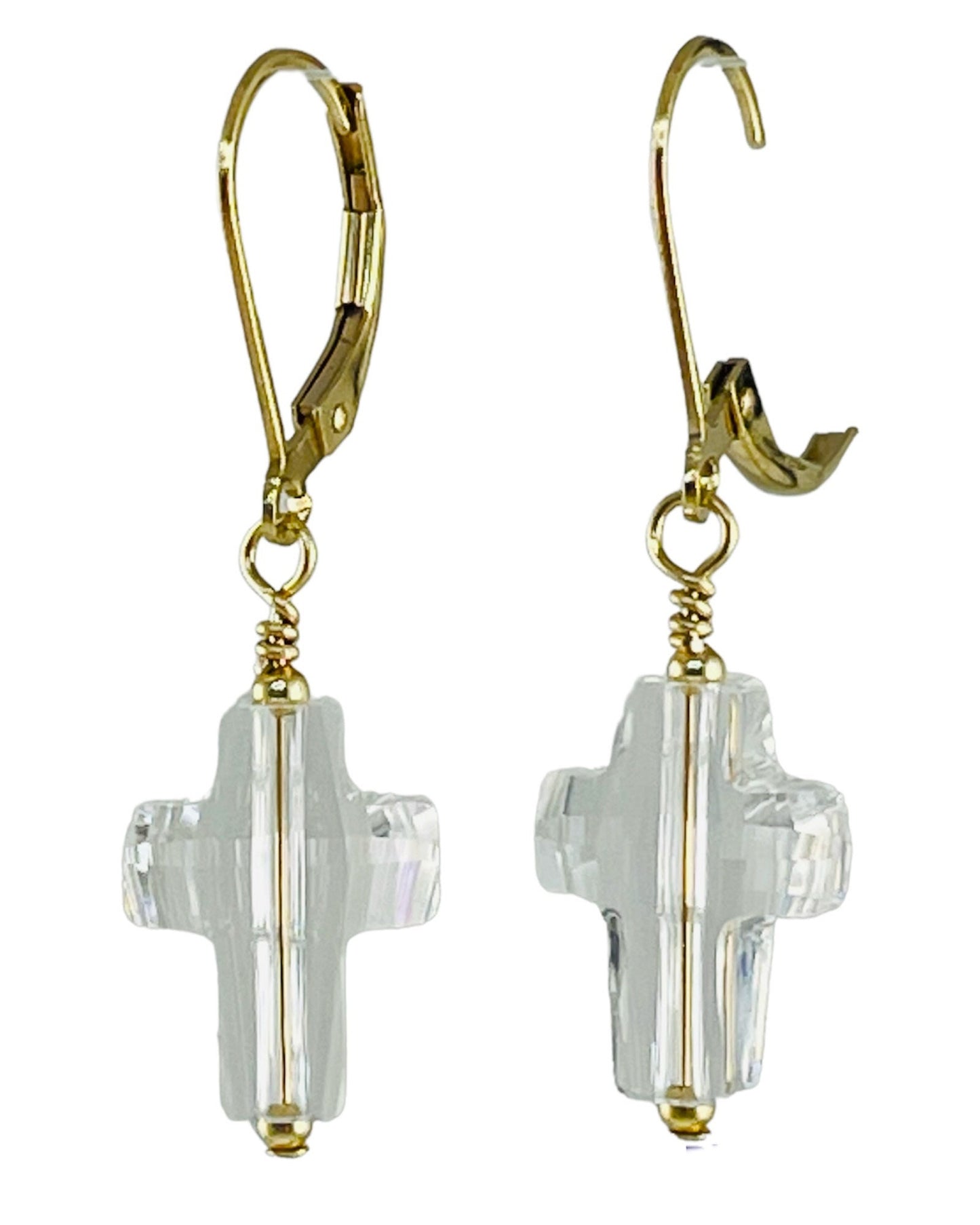 Gold Crystal Cross Dangle Earrings,Confirmation Cross Earrings,Cross Earrings,First Communion Cross Earrings,RCIA Earrings,Religious Dangle