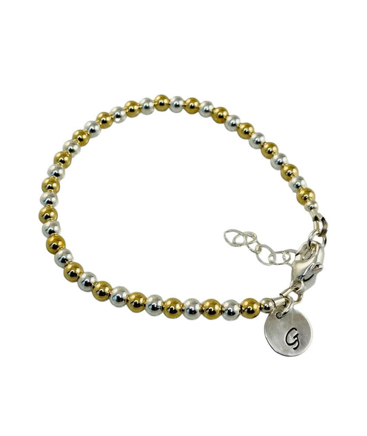 Gold and Silver Ball Beaded Bracelet,Dainty Personalized Initial Bracelet,Silver Bracelet,Gift for Mom Bridesmaid Flower Girl Friendship