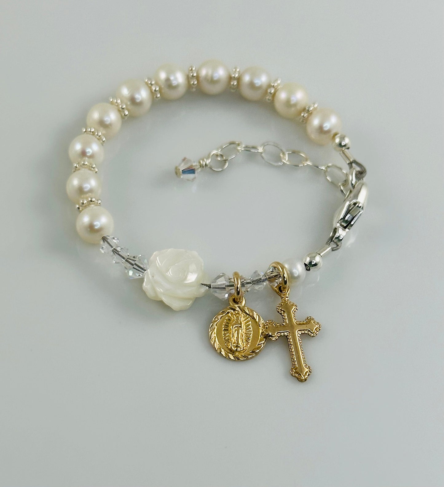 Real Pearl Rosary Bracelet,Freshwater Pearl Rosary Bracelet,Baptism Christening First Communion Rosary Bracelet,Baby Chaplet Rosary Bracelet