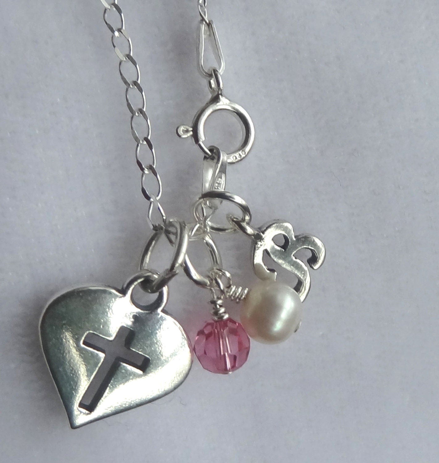 Silver Heart Cross Necklace,First Holy Communion Necklace,Confirmation Necklace,Baby Baptism Necklace,Faith Necklace,Cross  Mom Necklace