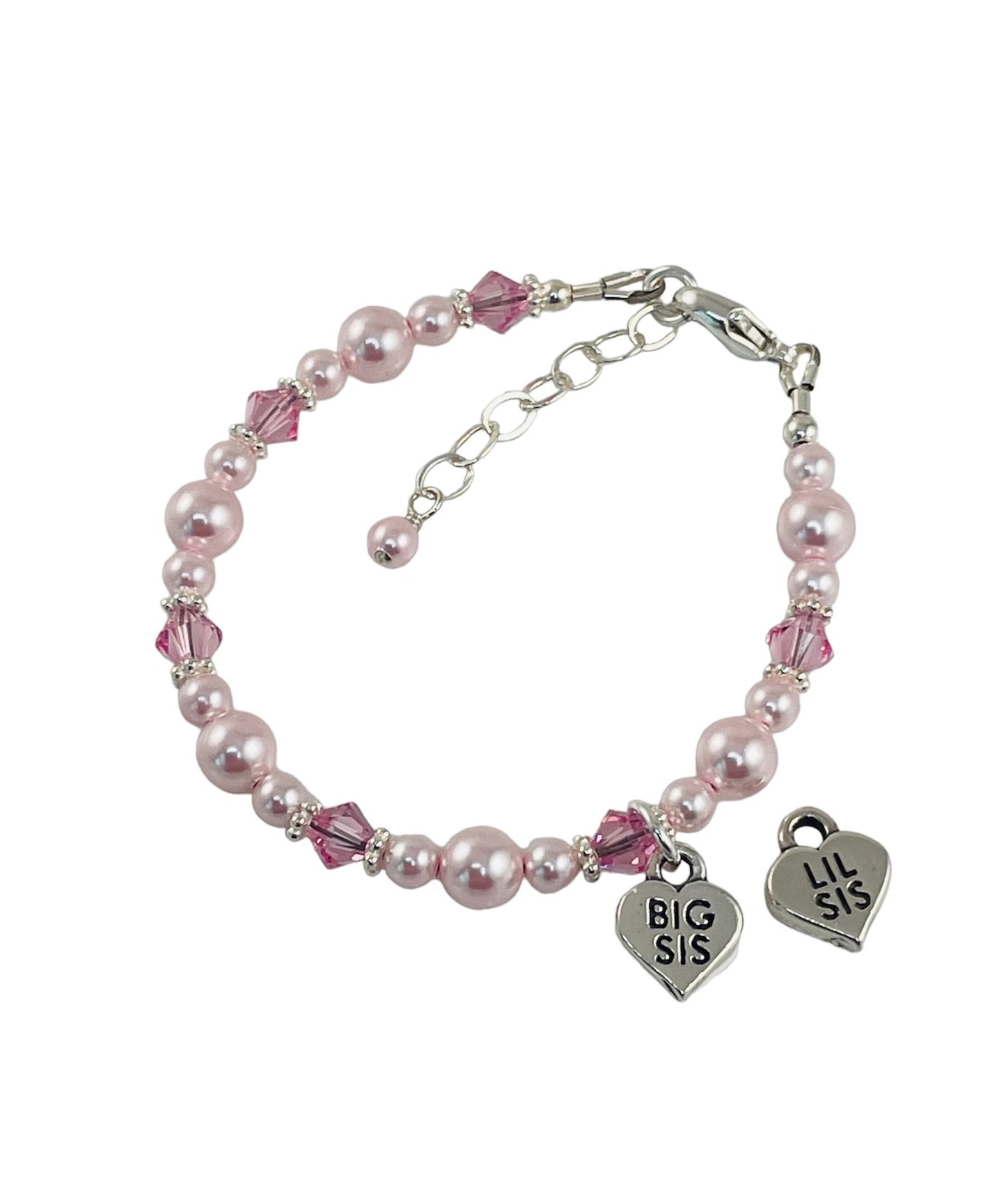 Big Sister Little Sister Pearl Bracelet,Pink Big Little Sister Bracelet Jewelry,Big Sis Lil Sis Heart Charm Bracelet,Big Sister Announcement