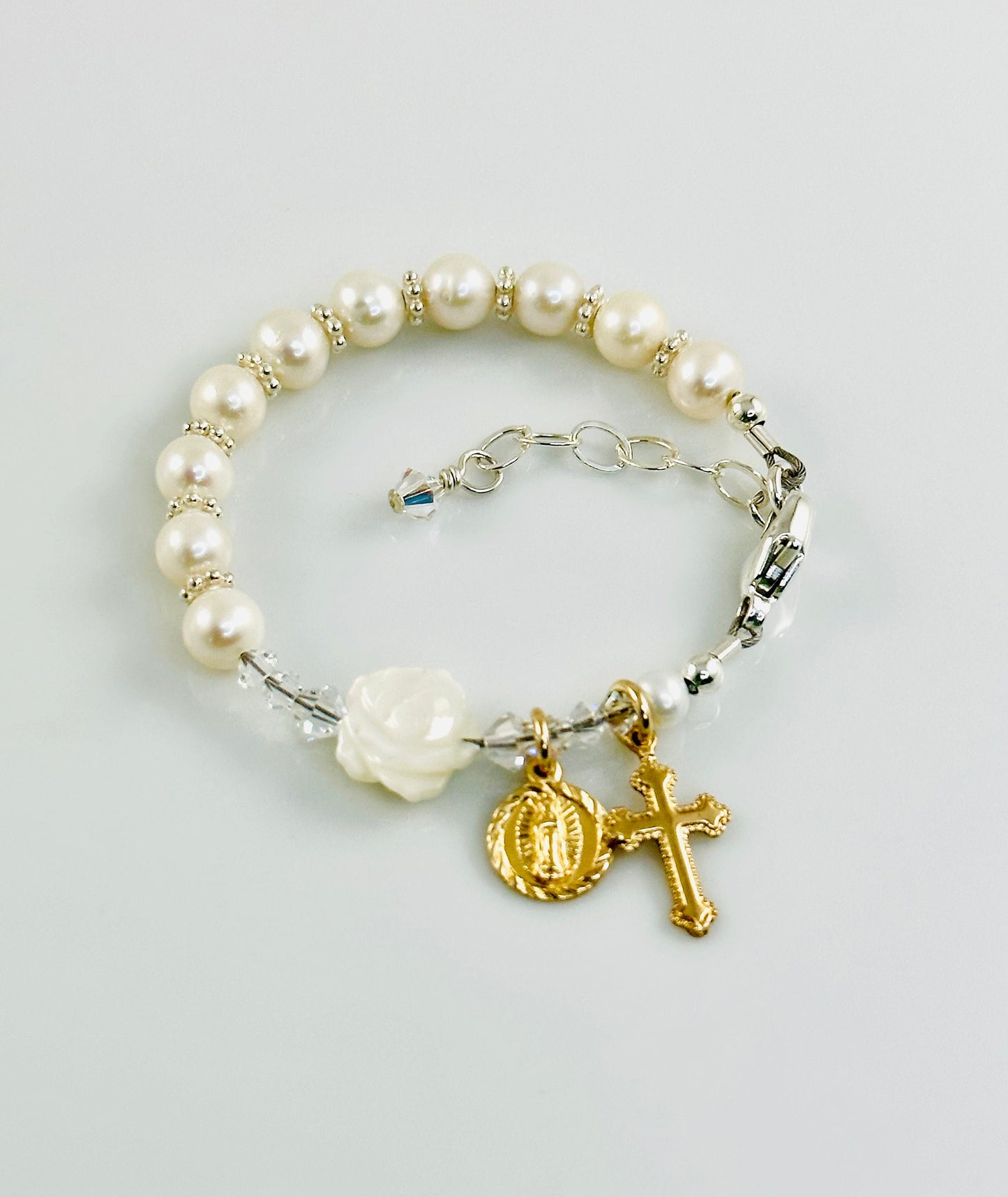 Real Pearl Rosary Bracelet,Freshwater Pearl Rosary Bracelet,Baptism Christening First Communion Rosary Bracelet,Baby Chaplet Rosary Bracelet