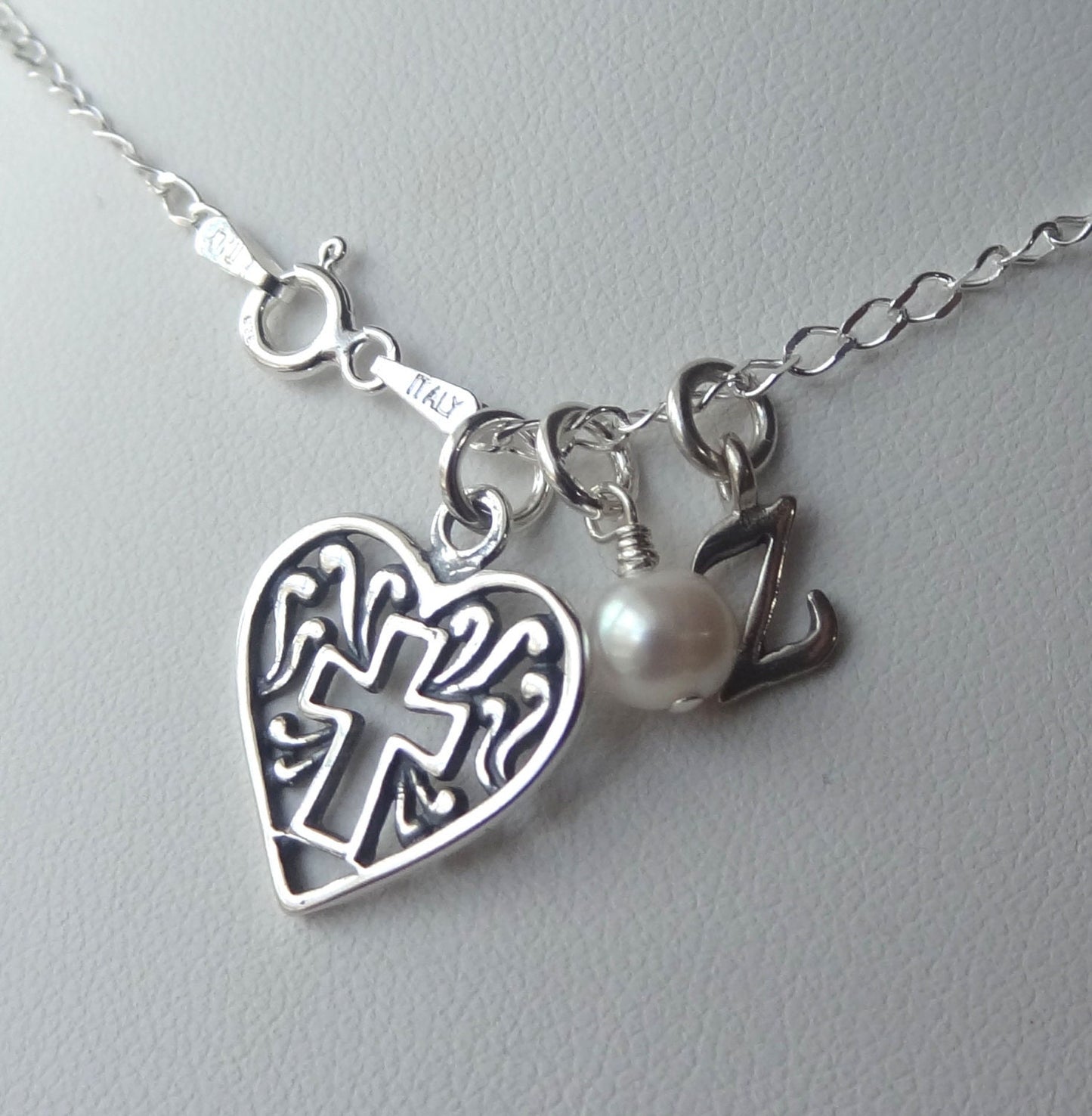 Silver Heart Cross Necklace,First Holy Communion Necklace,Confirmation Necklace,Baby Baptism Necklace,Faith Necklace,Cross  Mom Necklace