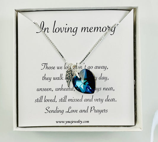 Remembrance Memorial Angel Wing Heart Necklace,Loss of Husband Mom Mother Brother Sister Friend