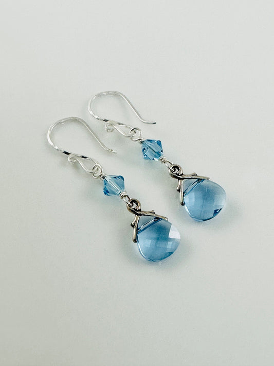 Aquamarine Blue Crystal Briolette Earrings,Blue Crystal EarringBridesmaids Git Set Earrings,Wedding Bridal Earrings,Mother of Bride Earrings