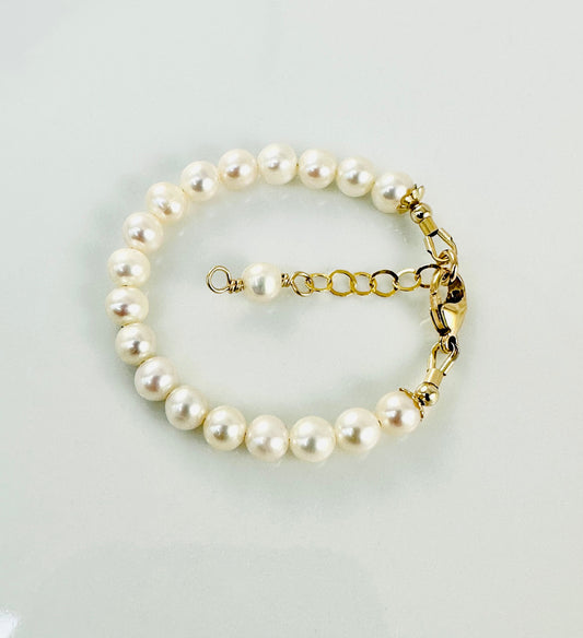 Gold Baby to Bride Pearl Bracelet,Freshwater Pearl Baby Bracelet,Christening Baptism Blessing Bracelet,Baby to Adult Pearl Bracelet