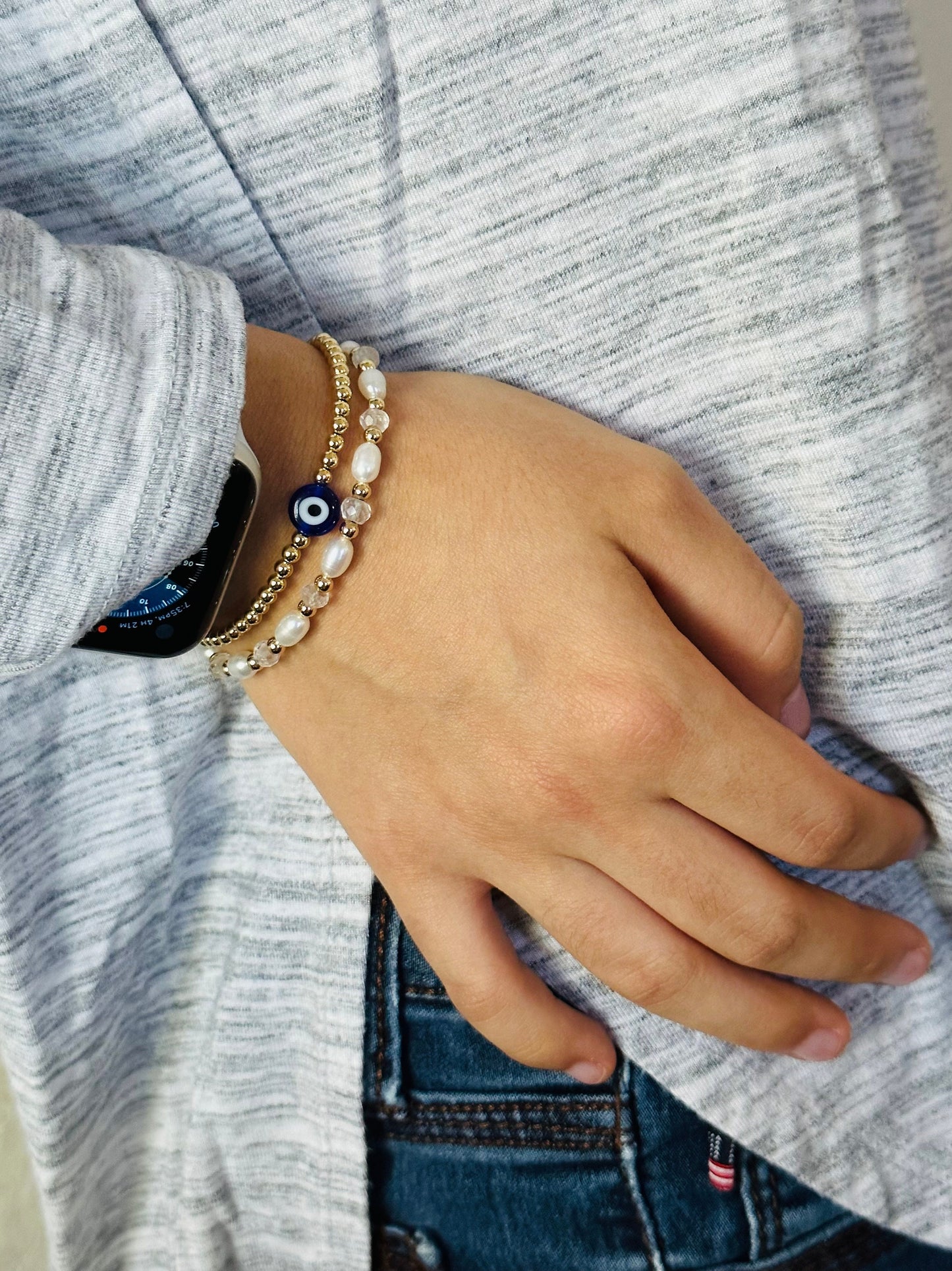 Gold Baby Blue Evil Eye Bracelet,Baby Protection Bracelet,Gold Evil Eye Baptism Bracelet,Baby Shower Gifts,Dainty Layers Stackable Bracelets