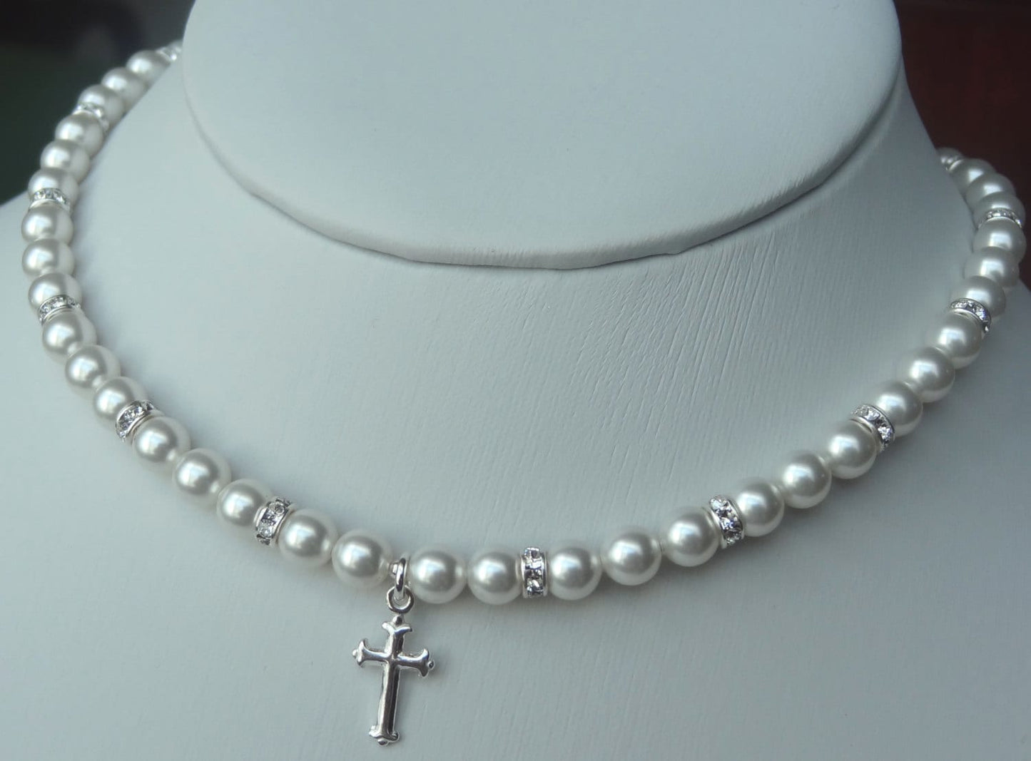 First Communion Pearl Cross Necklace,Confirmation Necklace,Flower Girl Pearl Necklace, Baptism Necklace,Baby Pearl Necklace