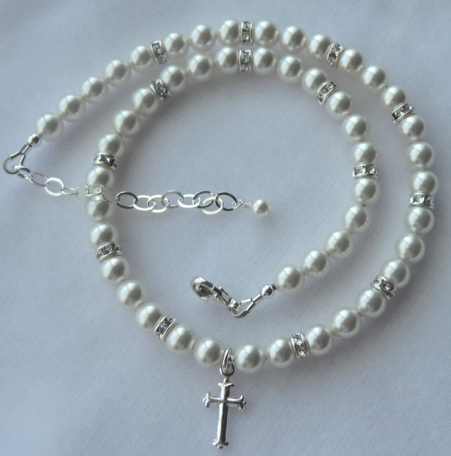 First Communion Necklace,Pearl Cross Necklace,Confirmation Necklace,Flower Girl Pearl Necklace, Baptism Necklace,Baby Pearl Necklace
