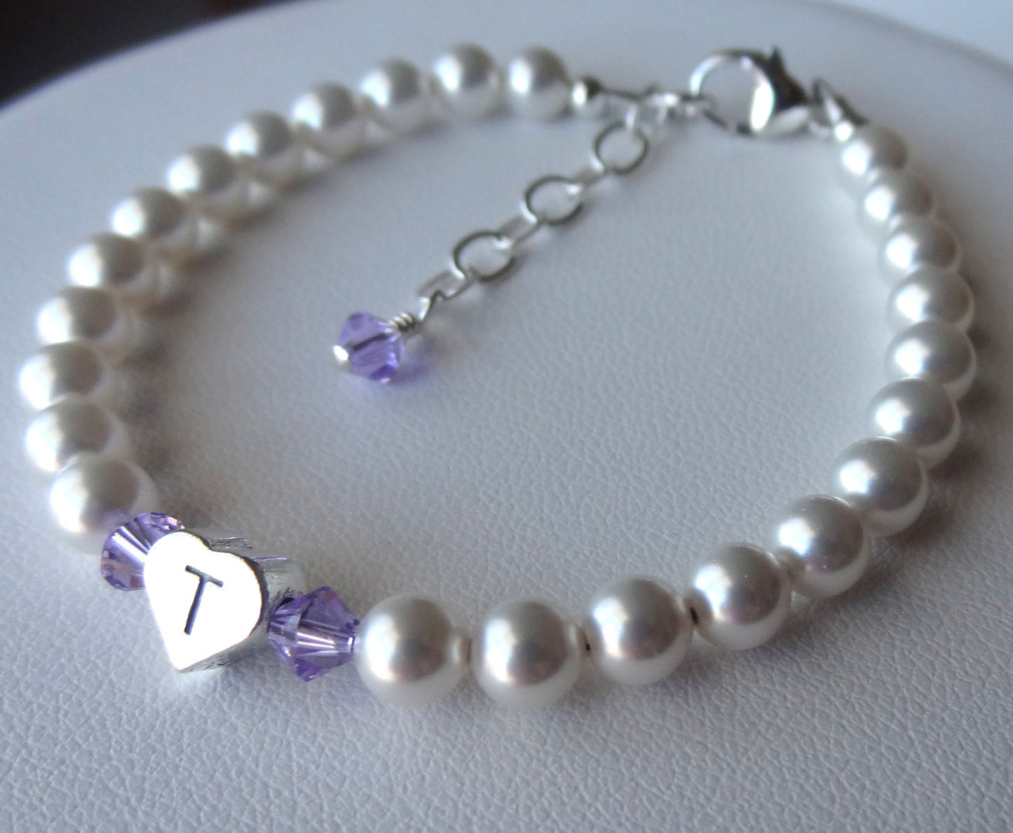 Personalized Silver and Gold Initial Baptism Bracelet,Flower Girl Pearl Bracelet,Christening, First Communion, Confirmation, Baby Bracelet