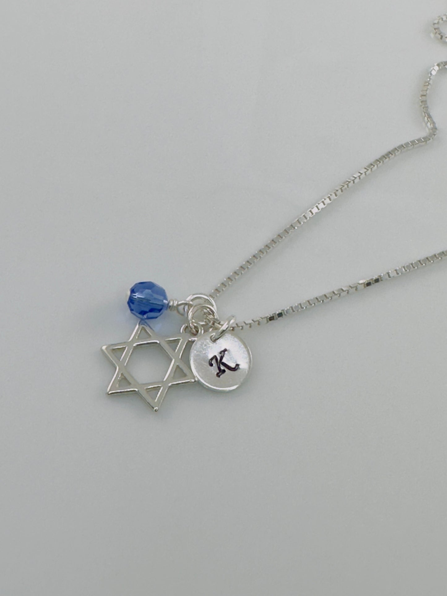 Star of David Charm Necklace for Bat Mitzvah,Star of David Necklace,Bat Mitzvah Jewelry,Jewish Jewelry,Personalized Initial and Birthstone