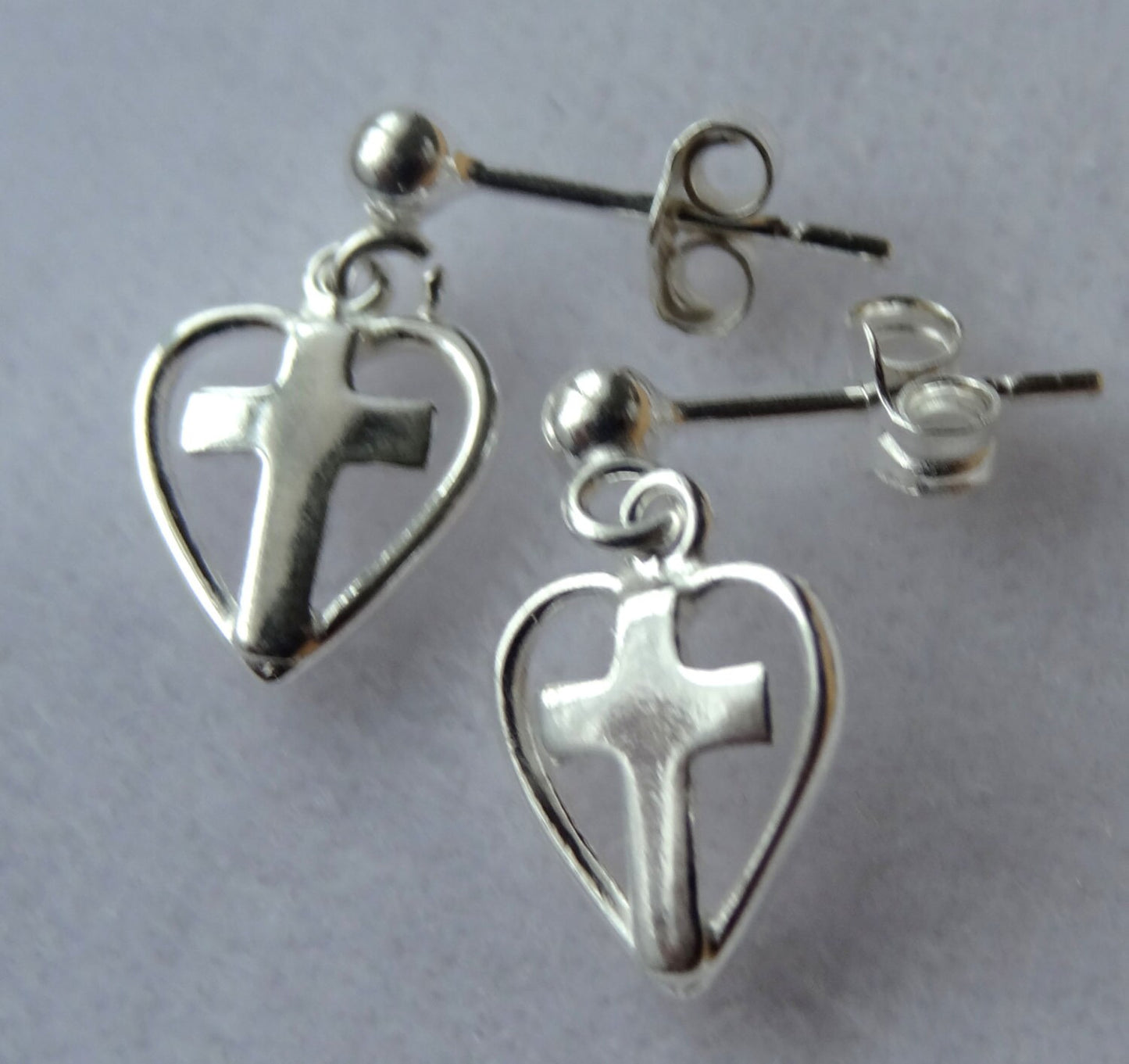 Sterling Silver Tiny Heart Cross Post Stud Earrings,First Communion Cross Earrings,Confirmation Cross Earrings,Cross Earrings,Cross For Her