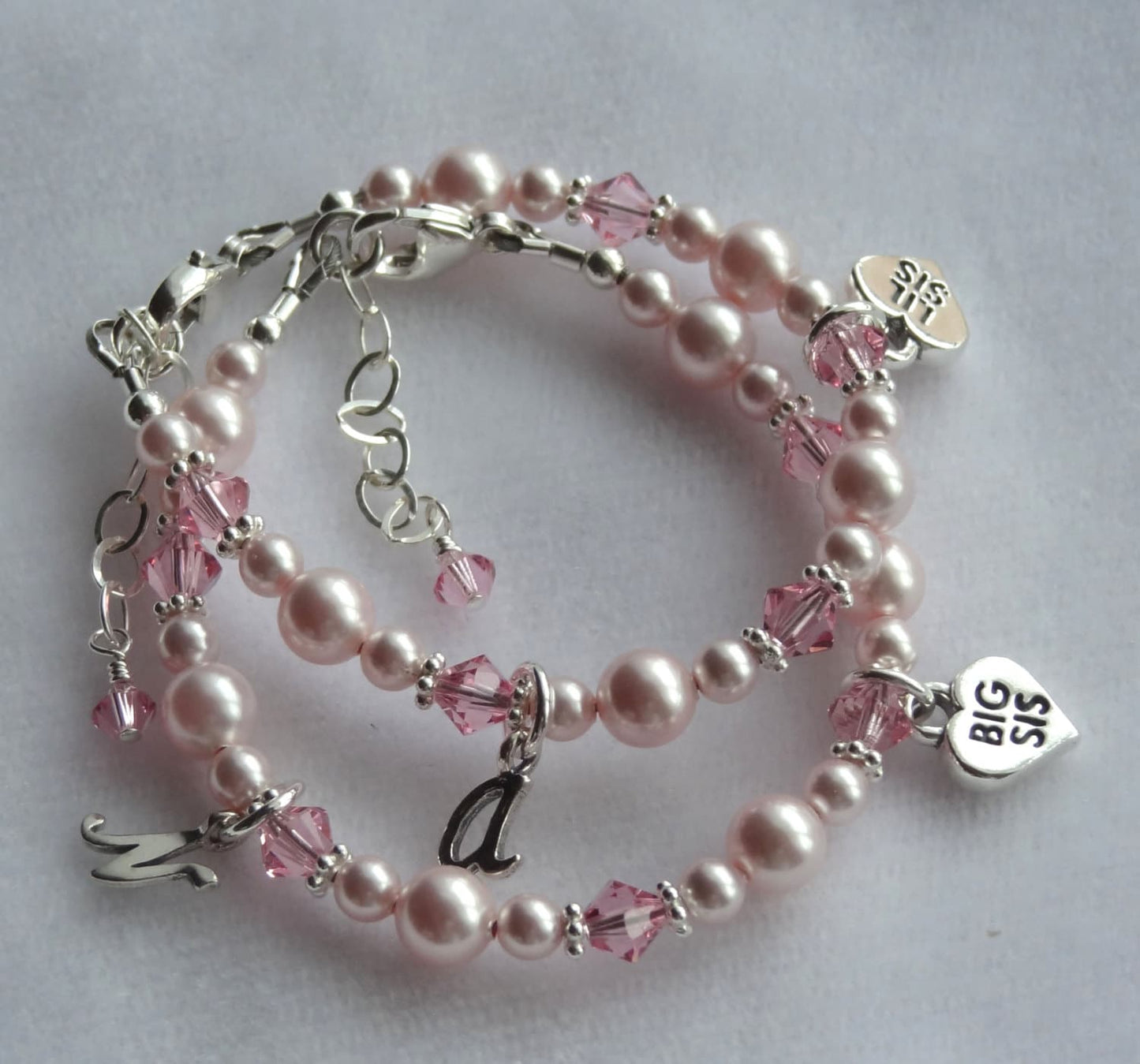 SET TWO  Big Sister/Little Sister Initial Children Bracelet,Big Sis Bracelet,Big Sister Bracelet, Lil Sis Bracelet, Little Sister Bracelet