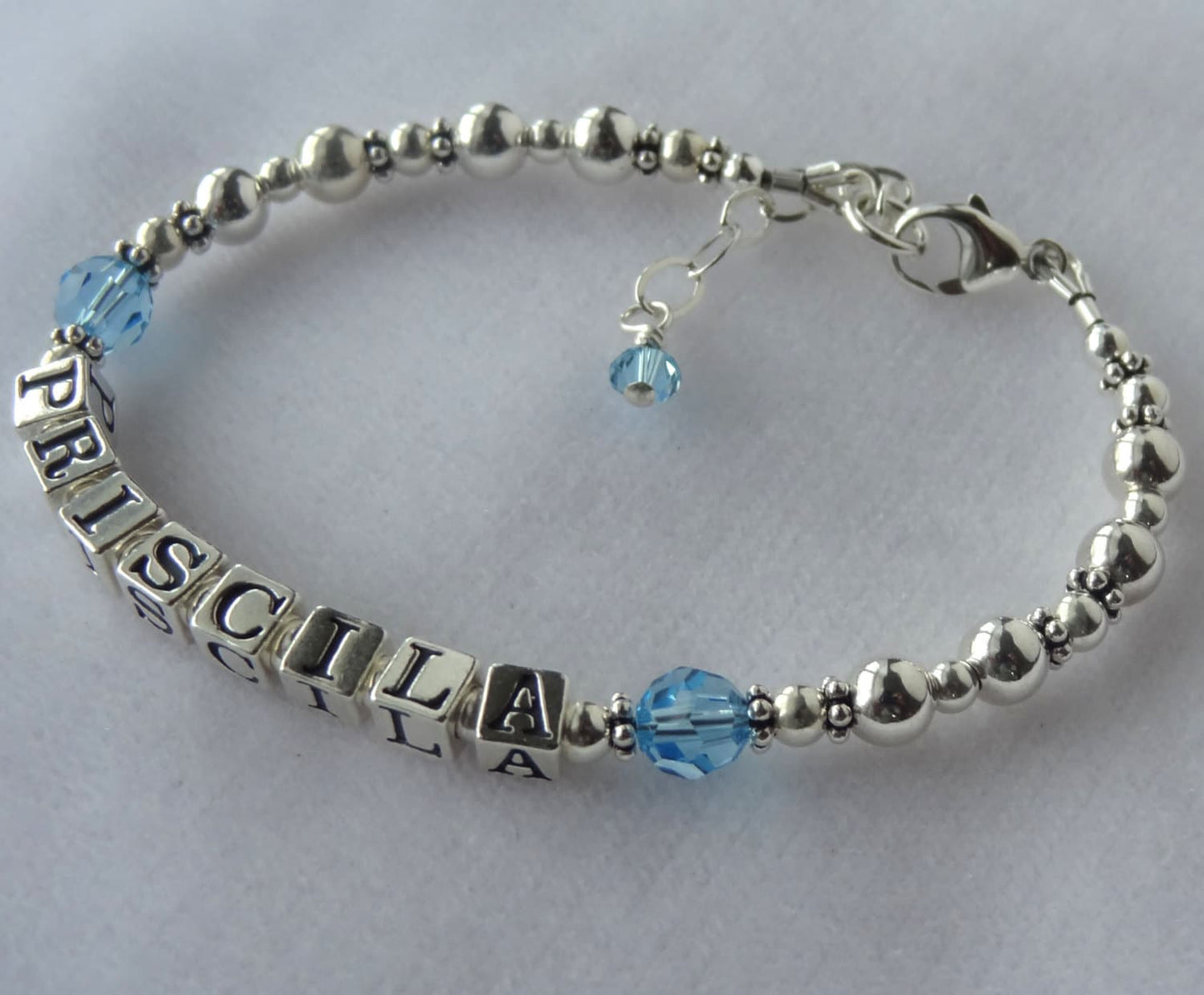 Personalized Sterling Silver and Crystal Children Bracelet,Name Bracelet,Birthstone Bracelet,Baptism First Communion Bracelet,Baby Boys Boy