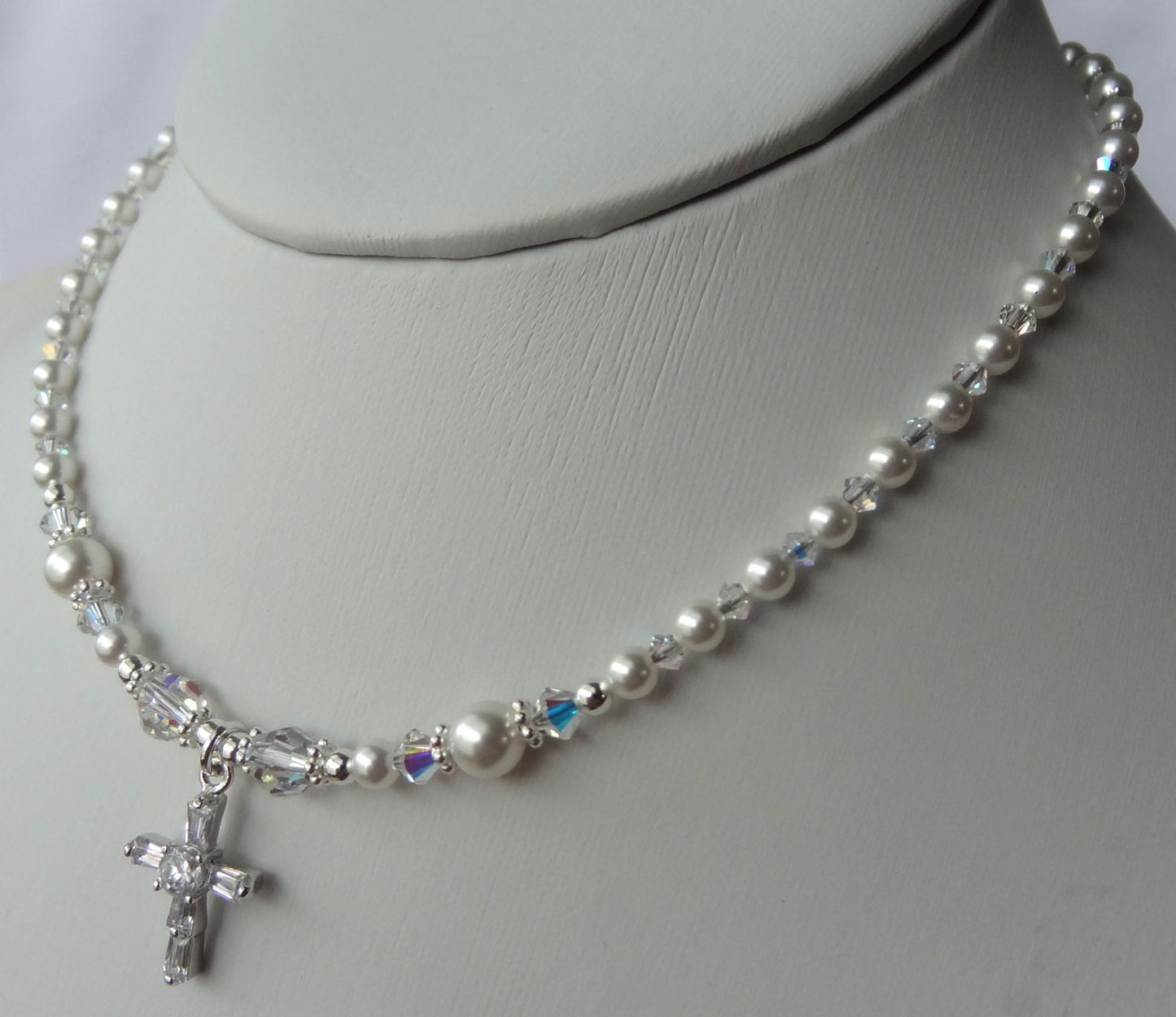 Cross Crystal Pearl Baby Child Necklace,First Holy Communion Cross Pearl Necklace,Confirmation Necklace,Baptism Cross Pearl Necklace