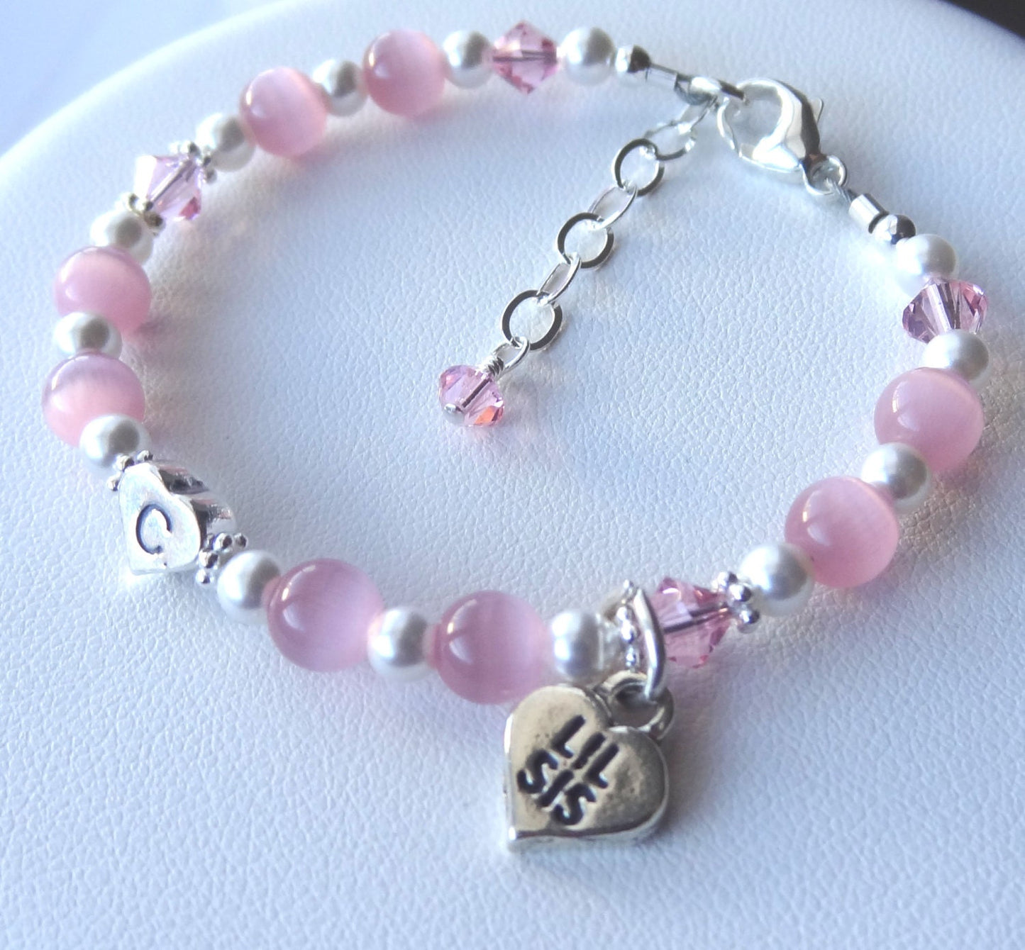 Sterling Silver Heart Initial  Big Sister/Little Sister Child Bracelet, Personalized Bracelet,  Flower Girls Bracelet, Monogram Bracelet