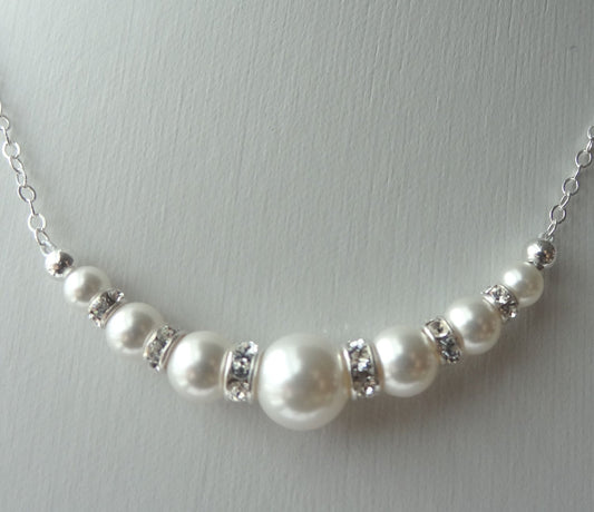 Crystal Rhinestone Pearl Round Necklace,Bridesmaids Gift Necklace,Bride Bridal Necklace,Wedding Necklaces for Brides,Simple Wedding Necklace