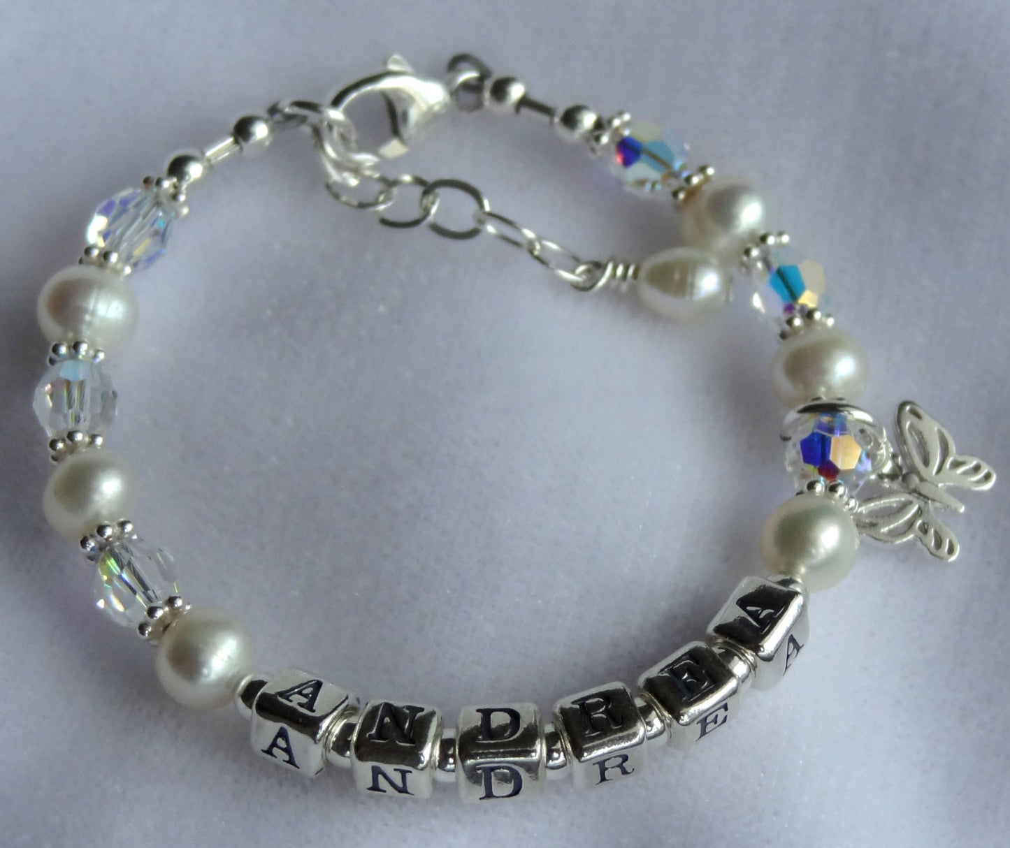 Personalized Freshwater Pearl Birthstone Name Bracelet,Children Name Bracelet,Baptism-First Communion Bracelet,Baby Girl Toddler ID Bracelet