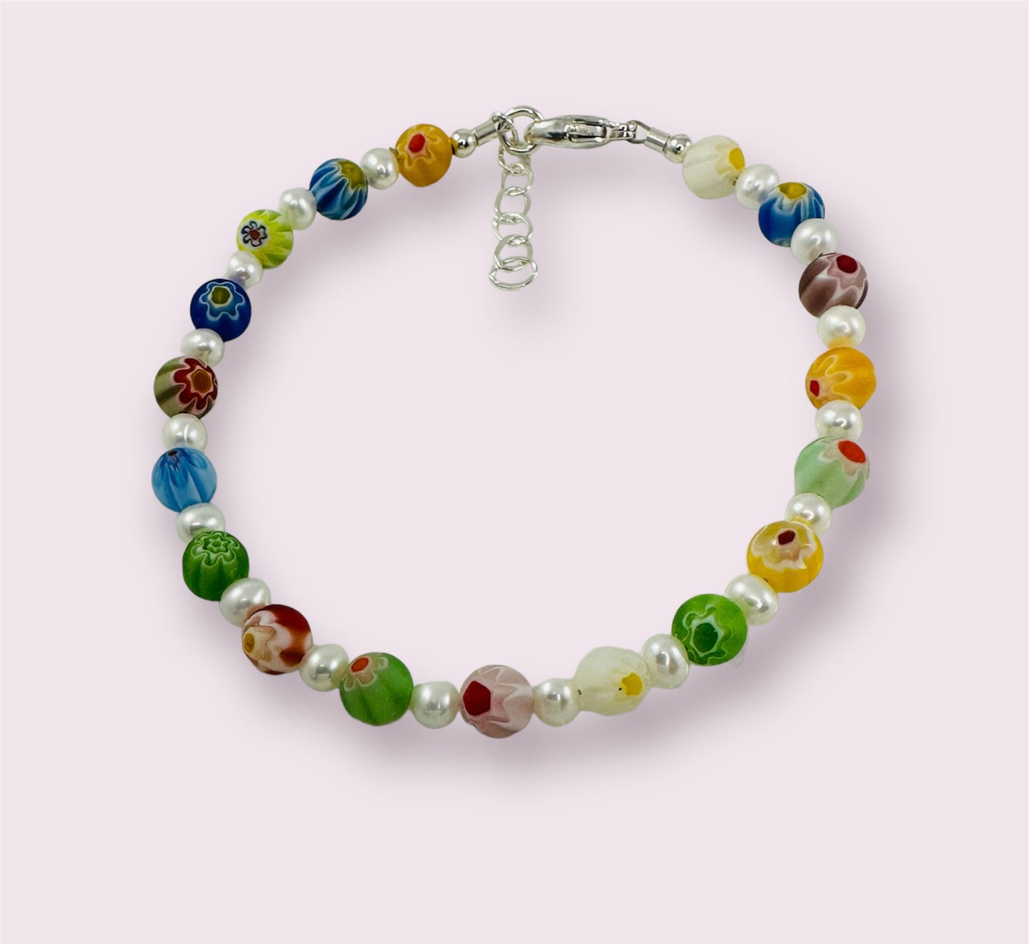 Millefiori Pearl Flower Children Bracelet,Venetian Murano Glass Bracelet,Multi-Colored Colorful Bracelet,Millefiori Pearl Beaded Bracelet
