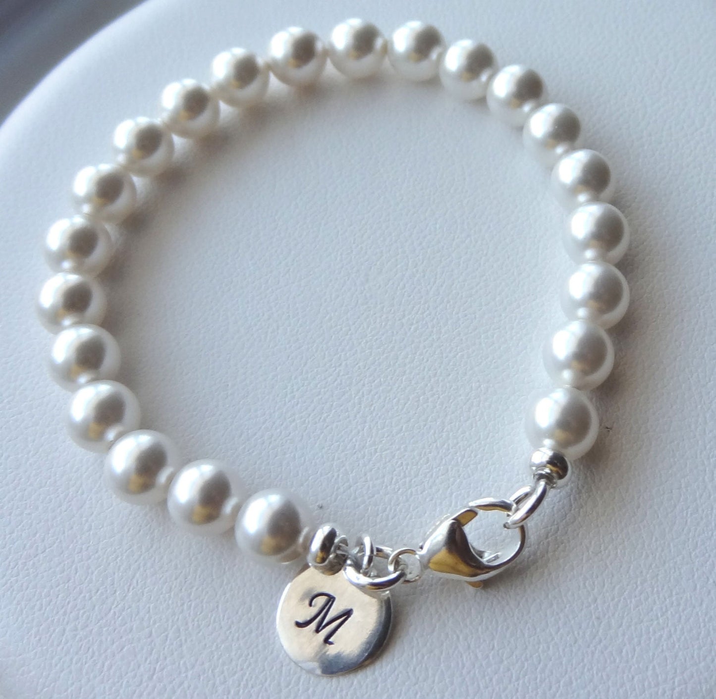 Baby Girl Toddler Pearl Bracelet,Initial Bracelet,Flower Girl Junior Bridesmaid Bracelet,Twins Girls ID Bracelet,Gift For Baby Girl and Mom