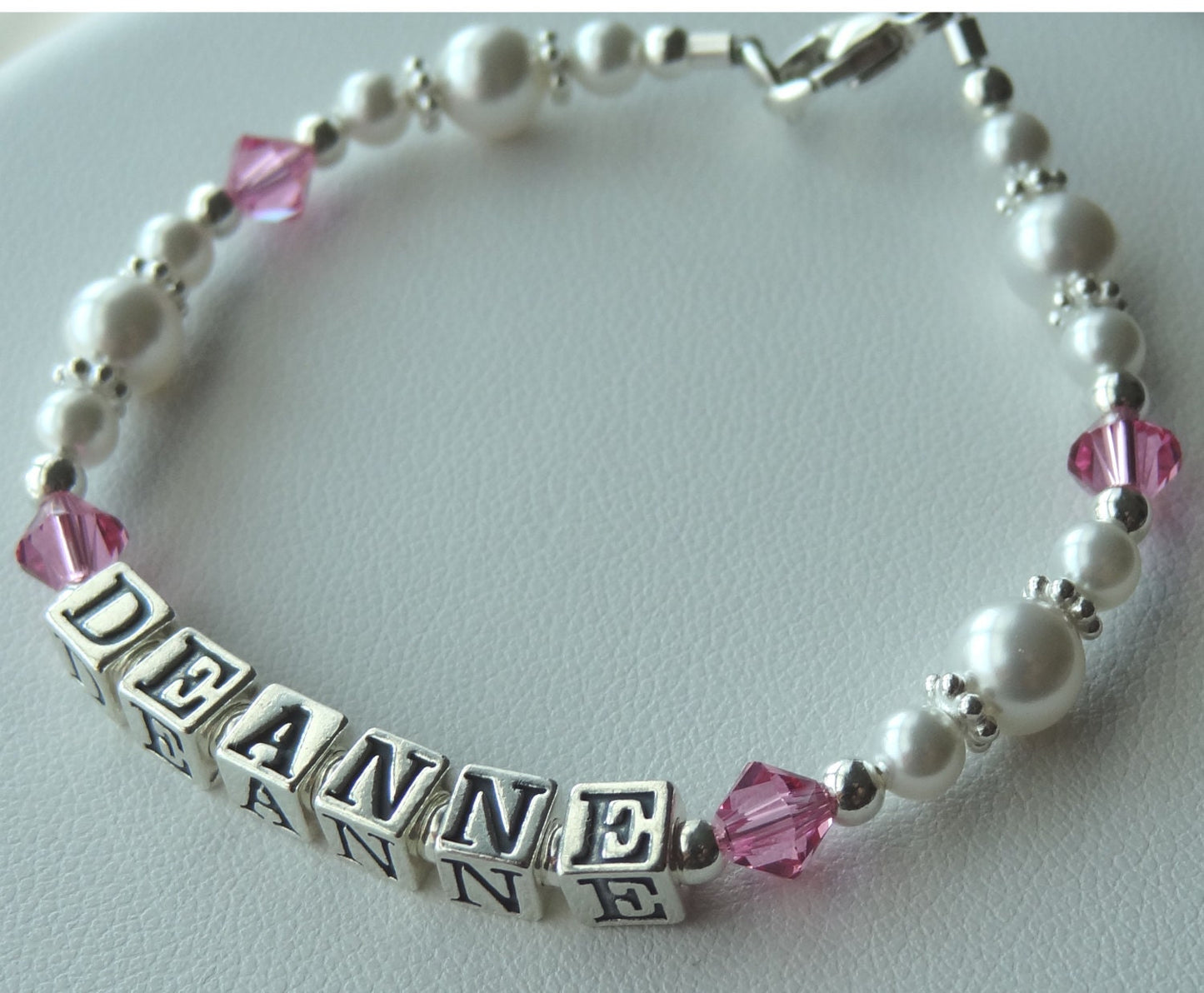 Sterling Silver Pearl Birthstone Name Bracelet,Child Name Bracelet,Baptism Christening Blessing First Communion Bracelet,Goddaughter Present