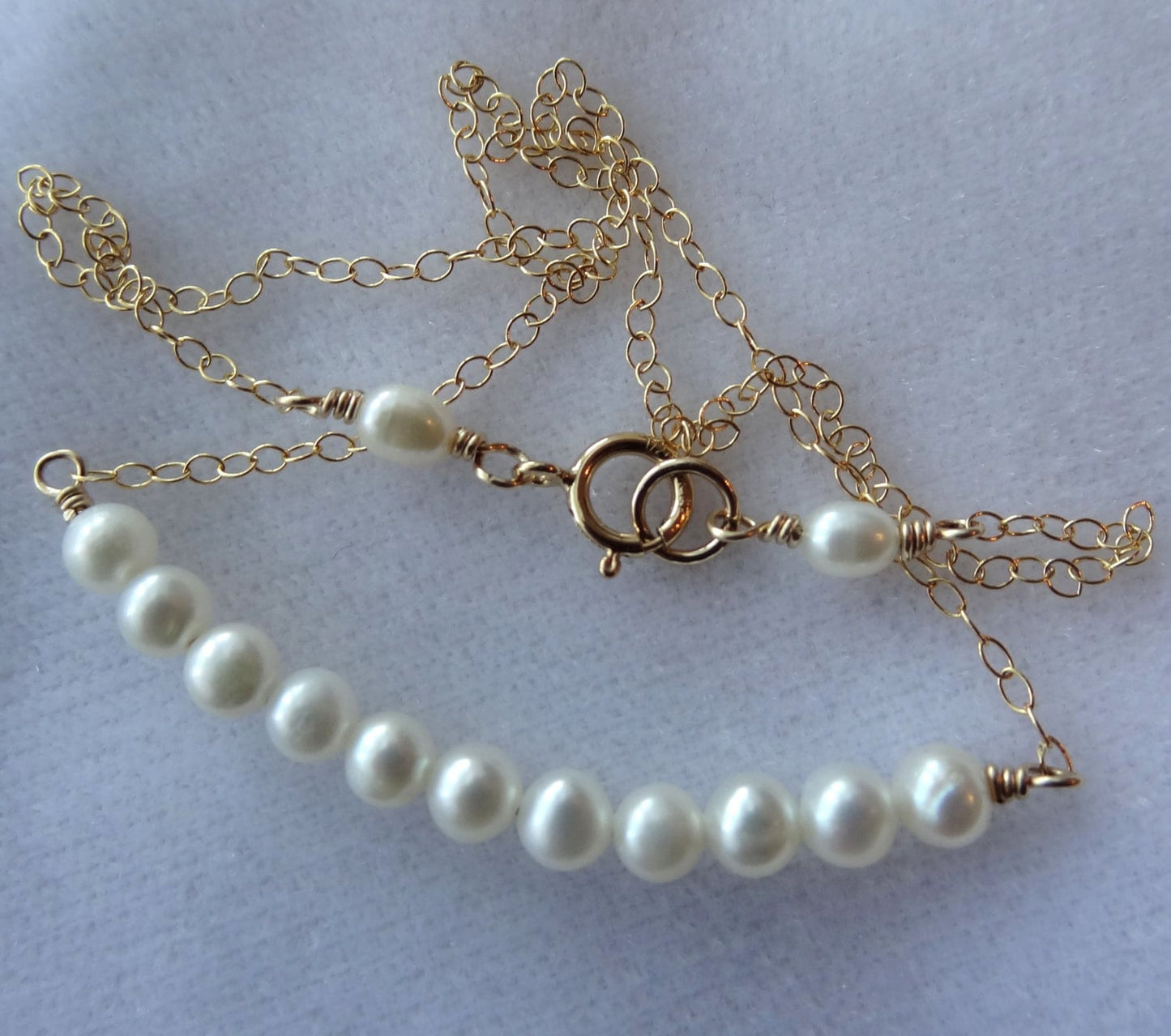 In a Row Freshwater Pearl Gold Necklace,Minimalist Bar Pearl Necklace