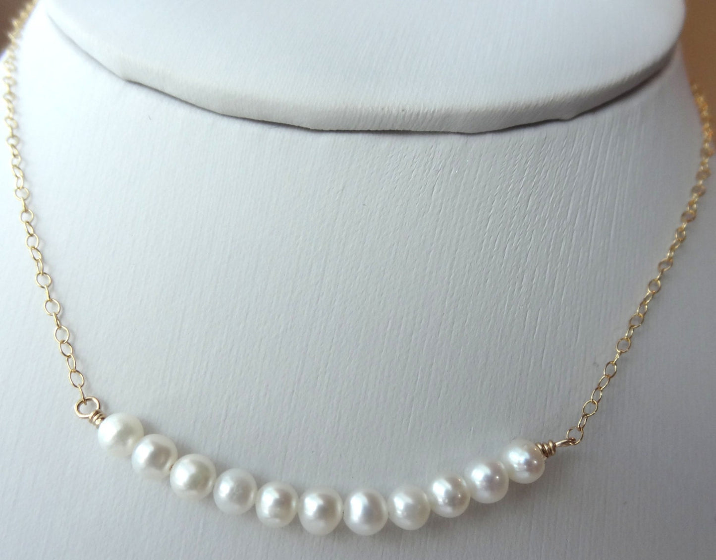 In a Row Freshwater Pearl Gold Necklace,Minimalist Bar Pearl Necklace
