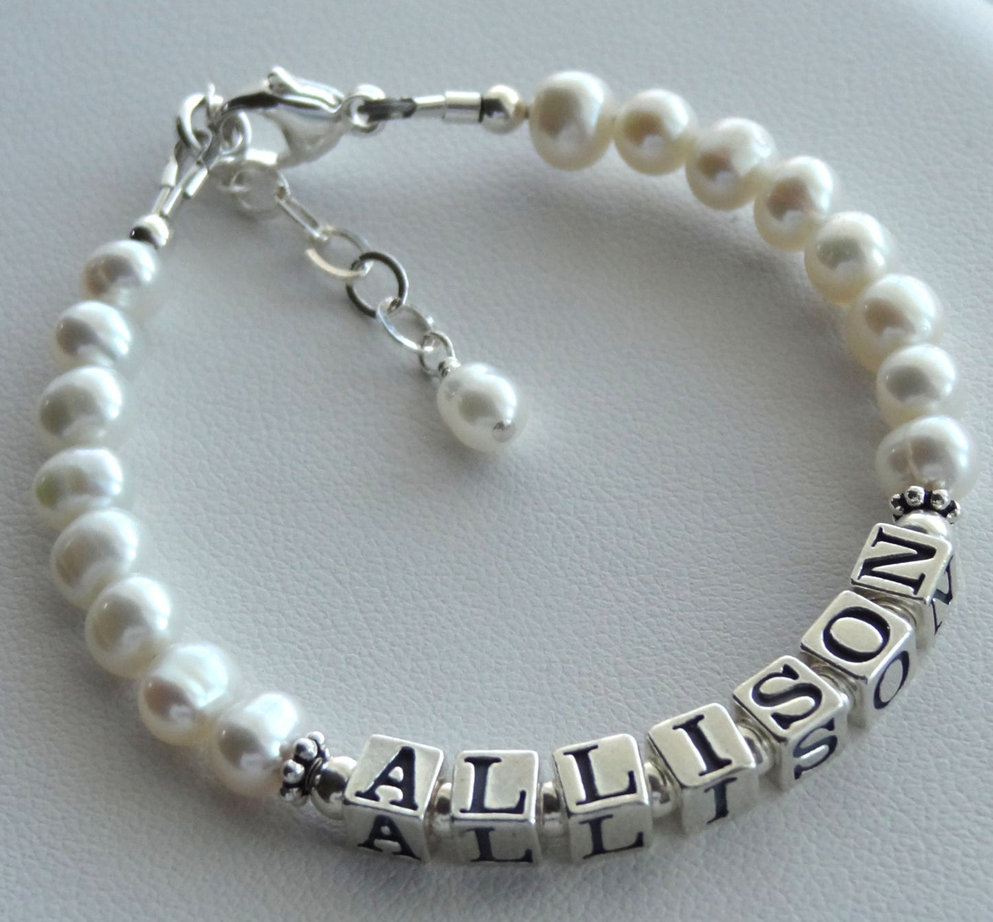 Baby Child Kid's Personalized Name Pearl Bracelet,Freshwater Pearl Silver Name Bracelet,Baptism Christening Blessing Pearl bracelet