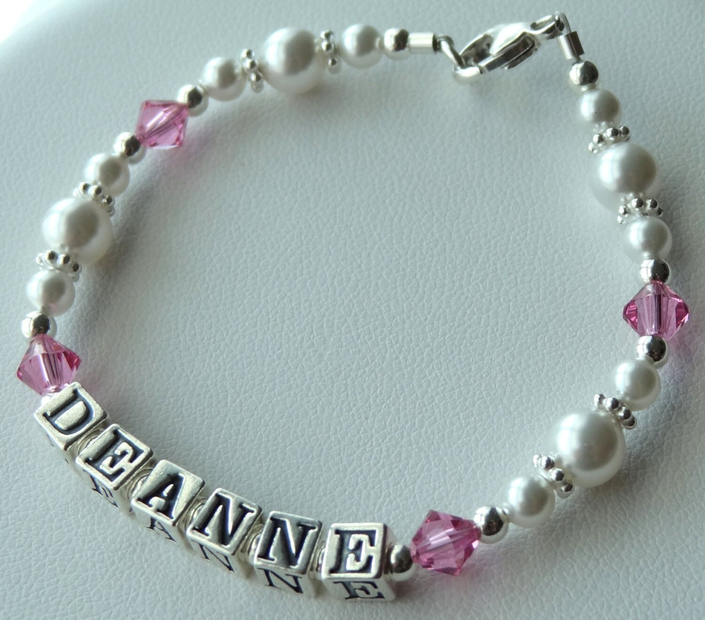 Baptism Pink Pearl Name Bracelet, Baby Pink Name Bracelet,First Communion Bracelet, Baby Pink Girl Bracelet,Pink Lavender Name Bracelet