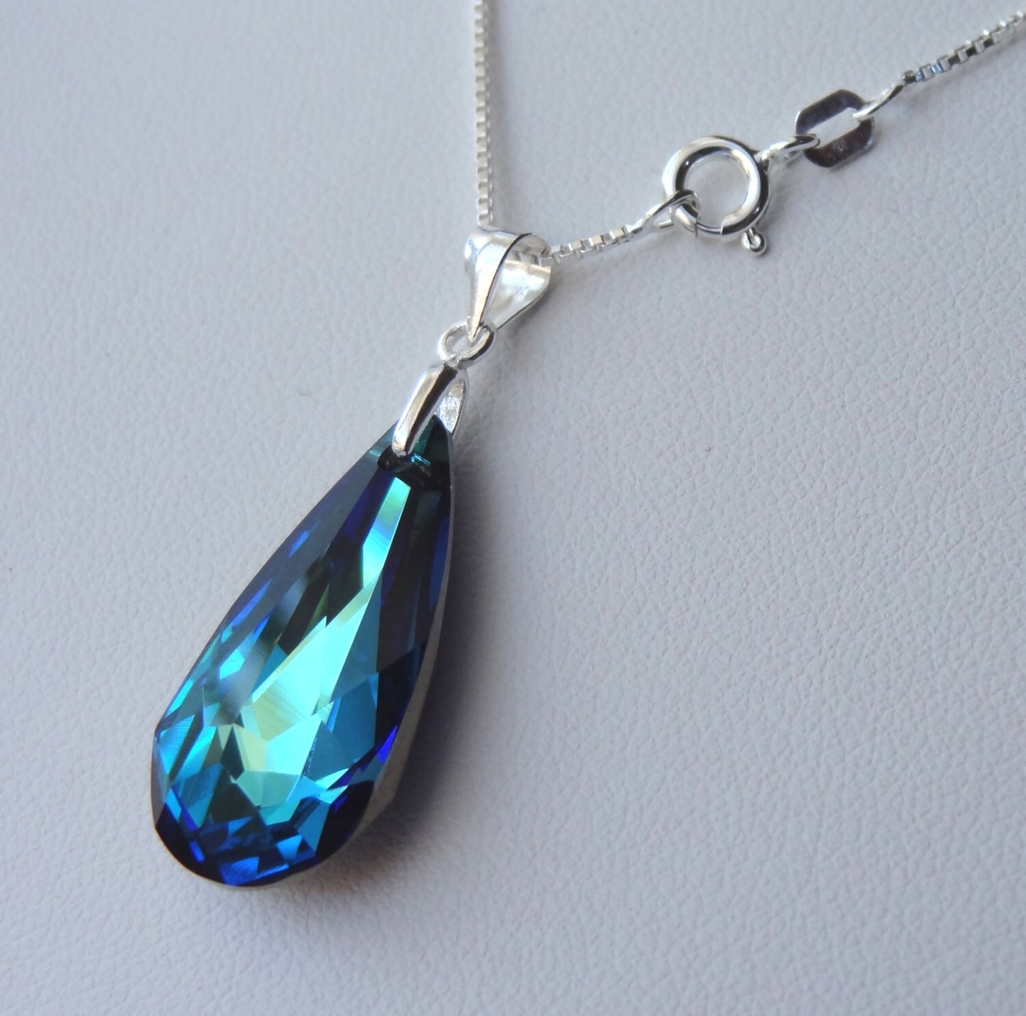 Bermuda Blue Teardrop Pendant Necklace,Bridesmaid Peacock Necklace,Bridesmaids Gift Set Necklace,Bride Bridal Wedding Peacock Teal Necklace